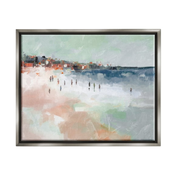 Stupell Industries Abstract People on Shore Landscape Painting Gray Floater Framed Canvas Art Print Wall Art, 21 x 17