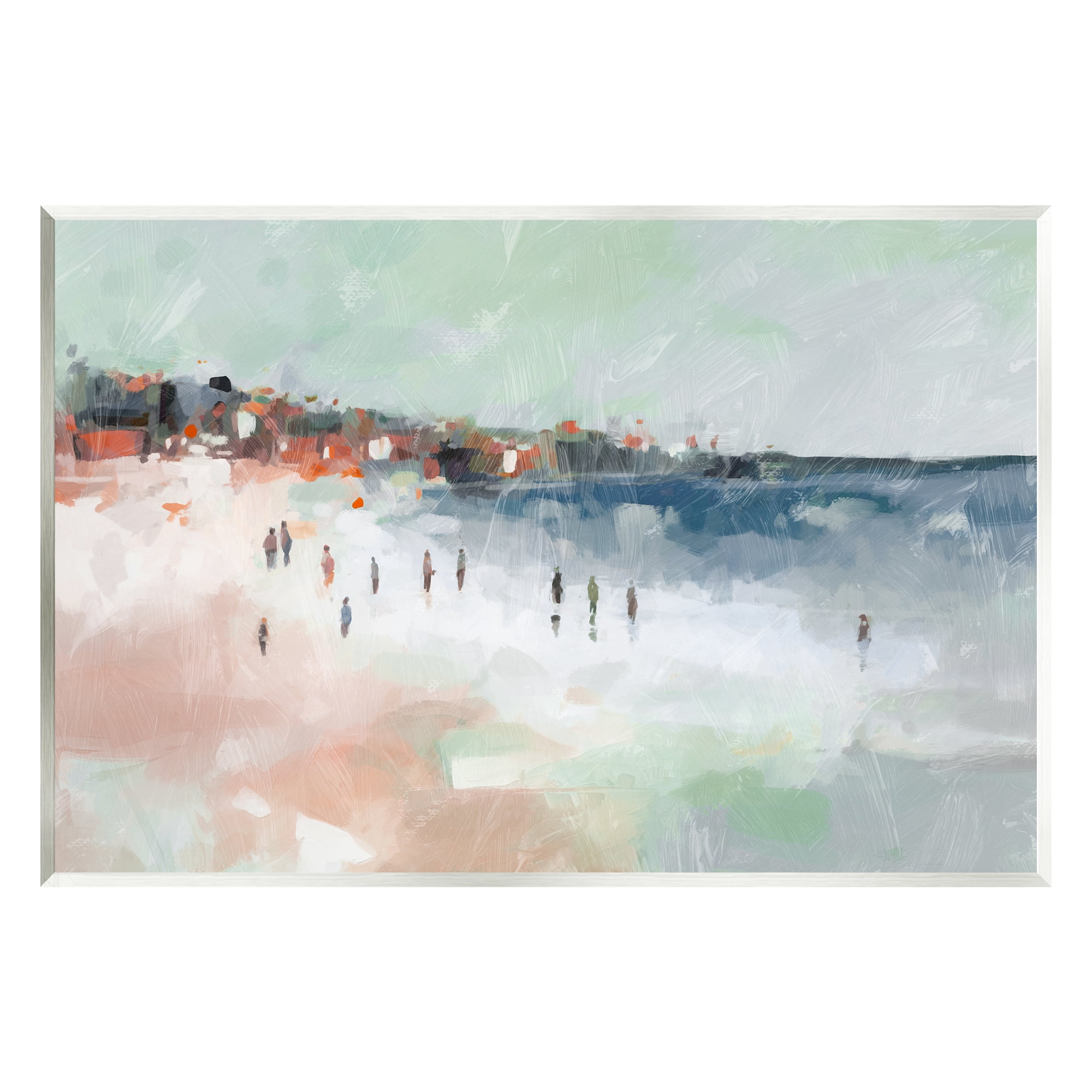 Stupell Industries Abstract People on Shore Landscape Painting Unframed Art Print Wall Art, 19 x 13