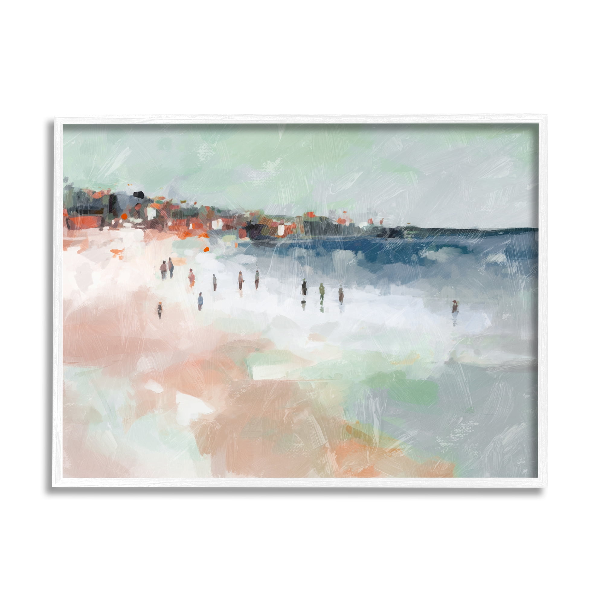 Stupell Industries Abstract People on Shore Landscape Painting White Framed Art Print Wall Art, 14 x 11