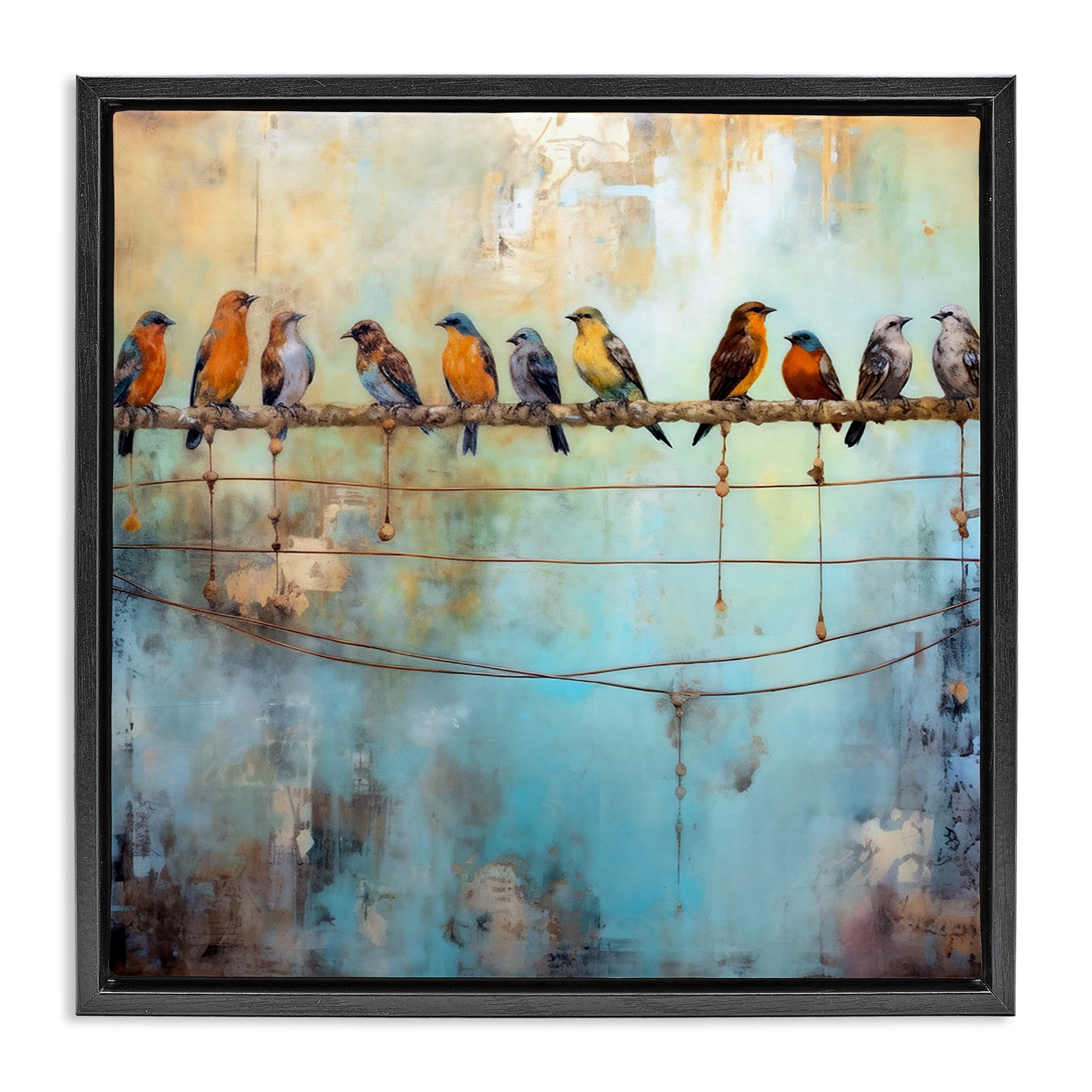 Stupell Industries Abstract Perched Birds Animals & Insects Painting Black Floater Framed Canvas Art Print Wall Art, 18 x 18