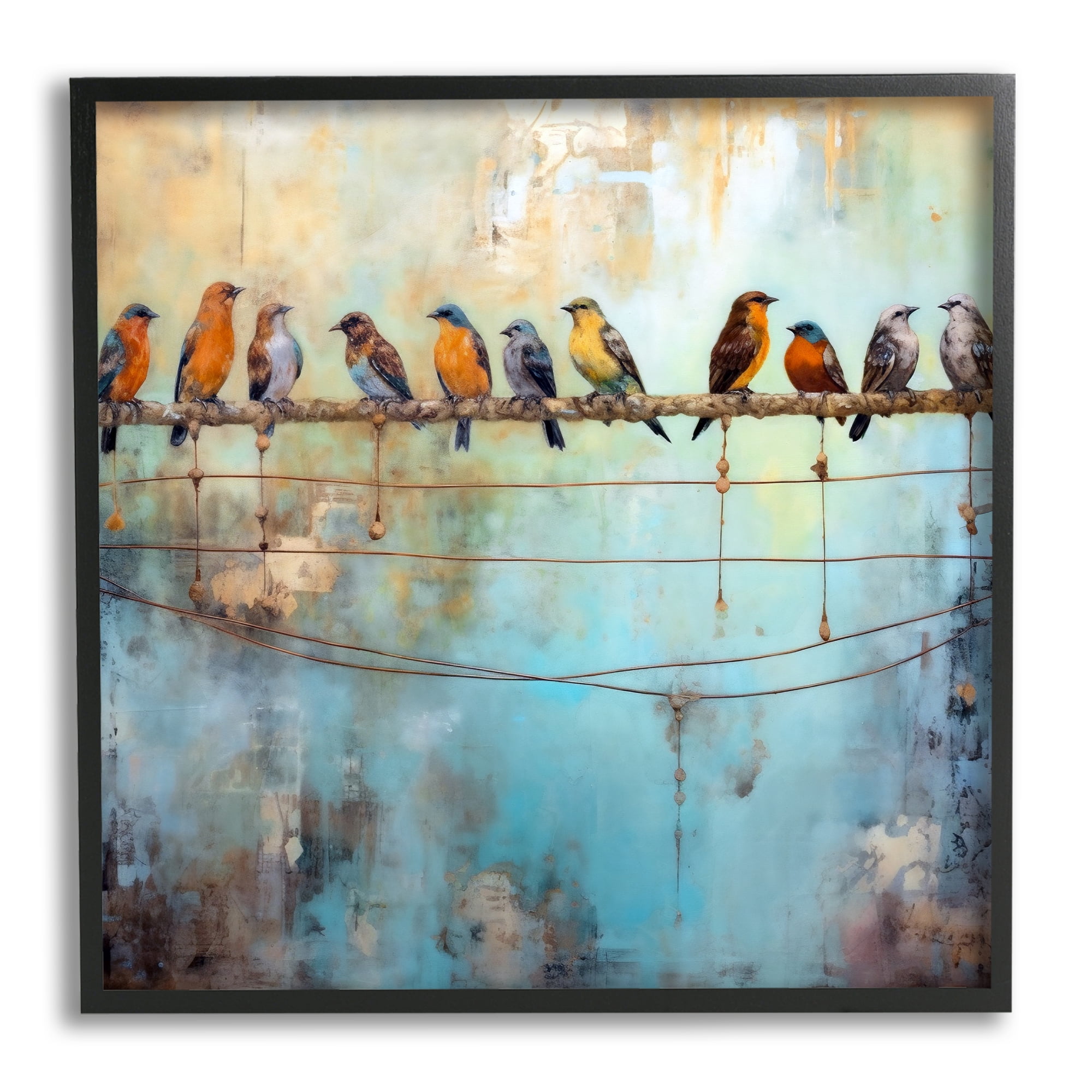 Stupell Industries Abstract Perched Birds Animals & Insects Painting Black Framed Art Print Wall Art, 17 x 17