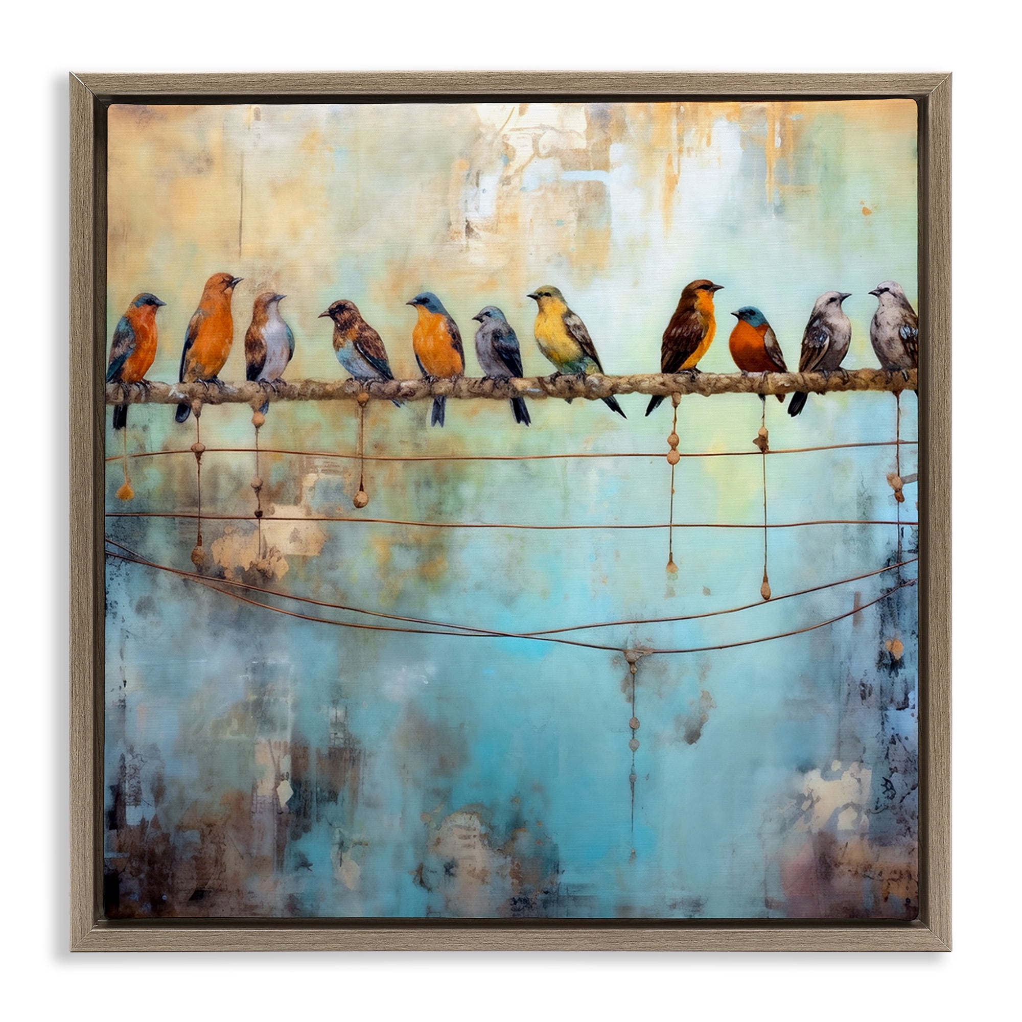 Stupell Industries Abstract Perched Birds Animals & Insects Painting Brown Floater Framed Canvas Art Print Wall Art, 25 x 25