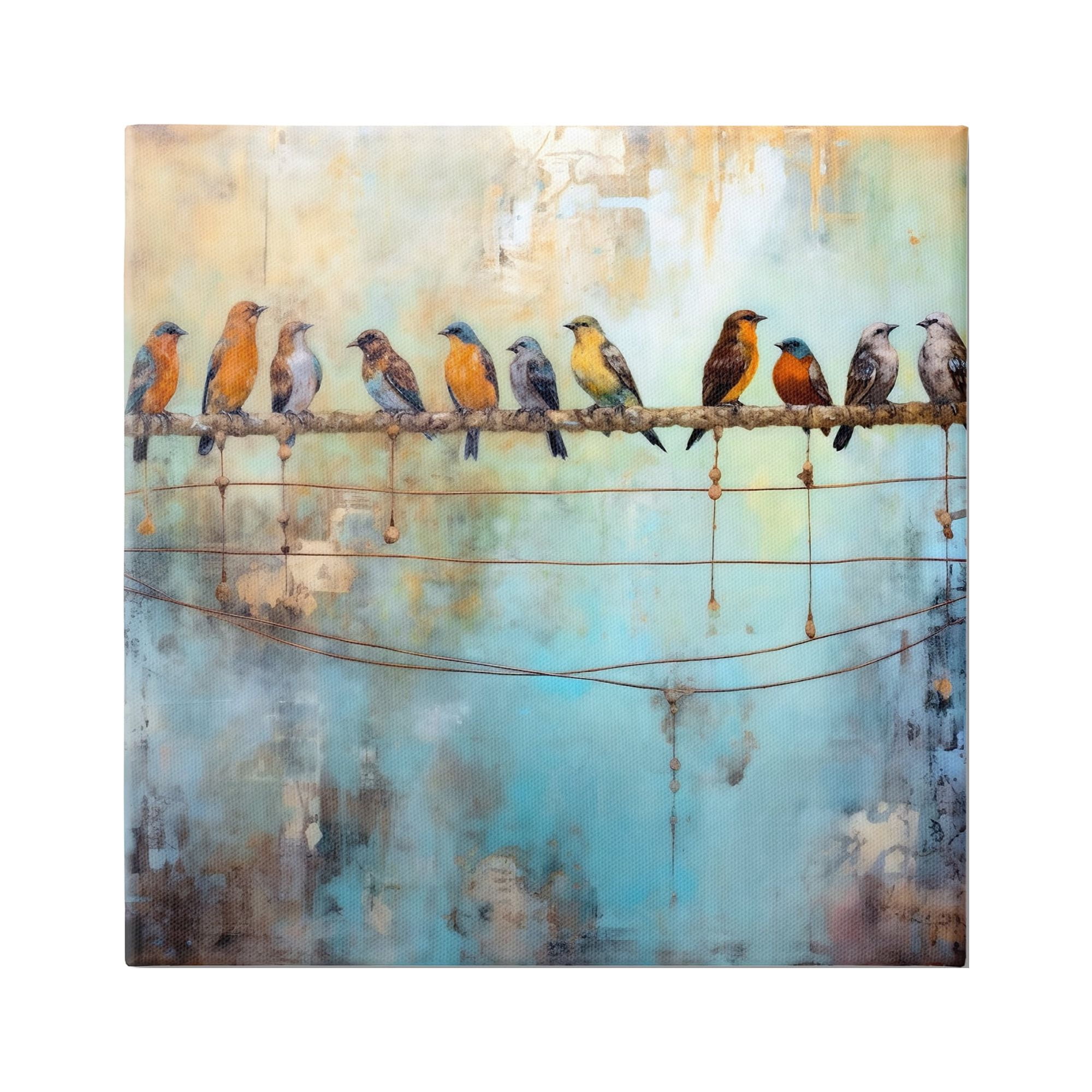 Abstract Birds on Wire Canvas Art in Blue and Orange, 24" x 24"