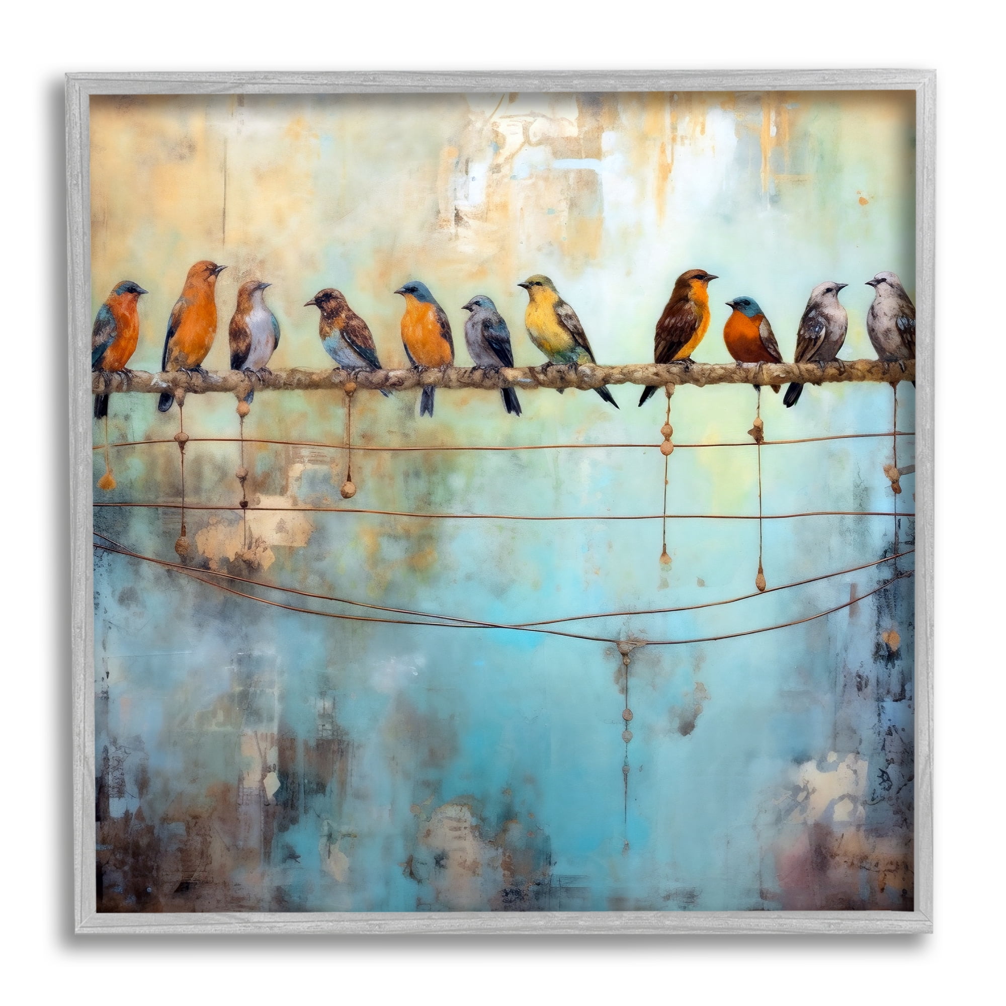 Stupell Industries Abstract Perched Birds Animals & Insects Painting Gray Framed Art Print Wall Art, 24 x 24