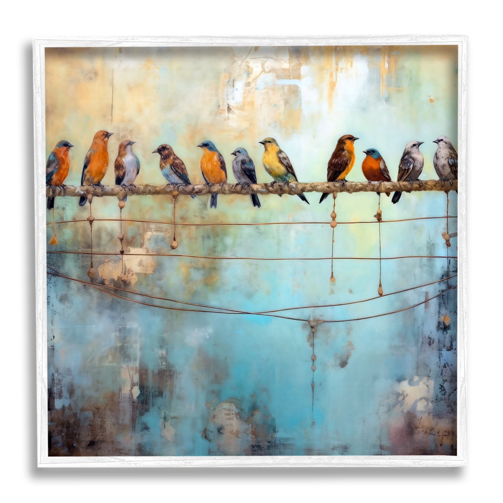 Stupell Industries Abstract Perched Birds Animals & Insects Painting White Framed Art Print Wall Art, 12 x 12