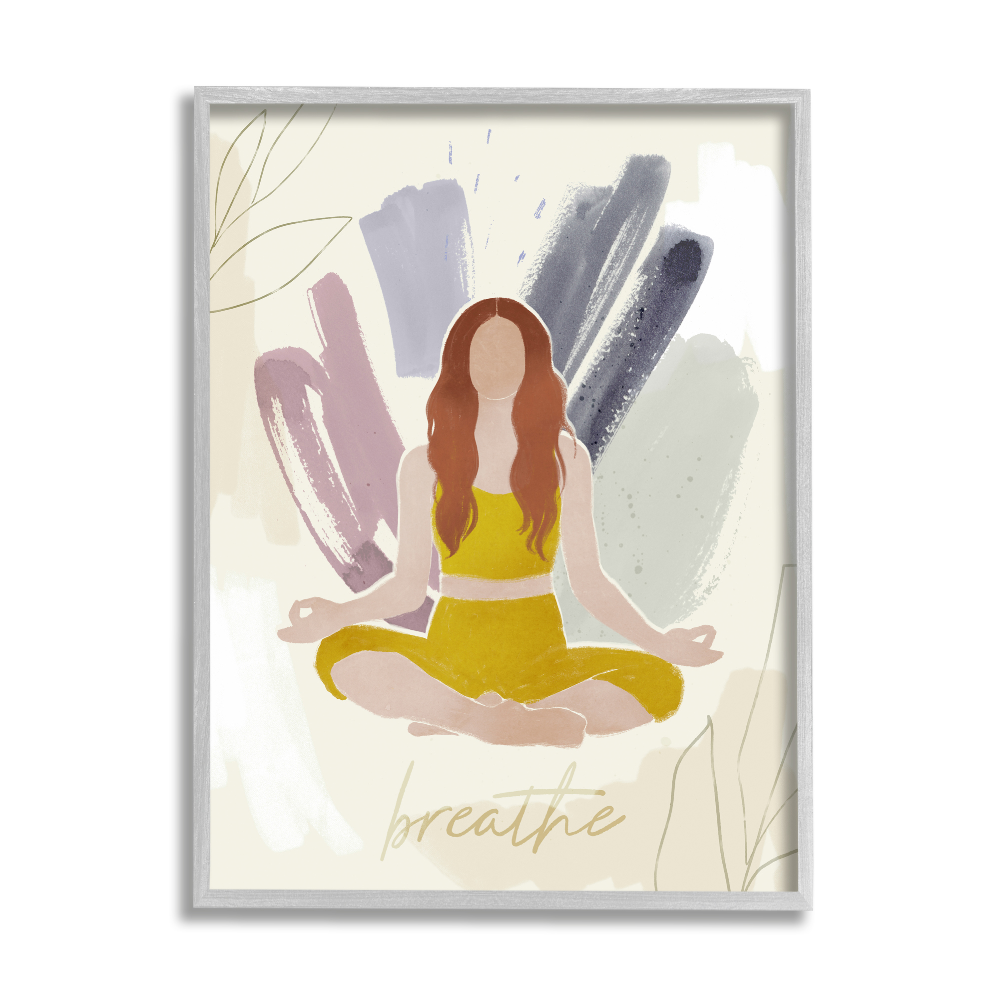 Stupell Industries Abstract Person Meditating Yoga Breathe Text Botanicals , 16 x 20, Design by Victoria Barnes