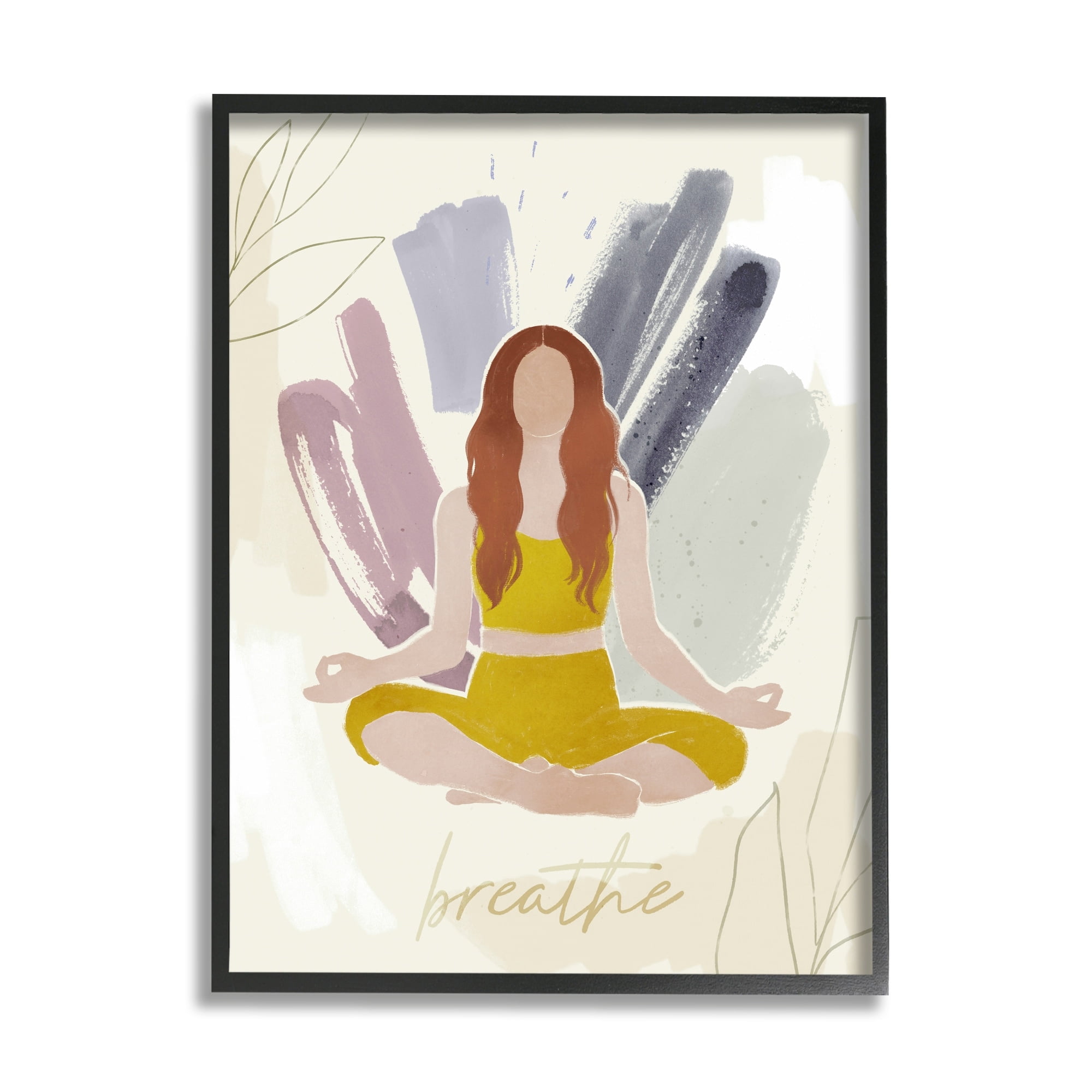 Stupell Industries Abstract Person Meditating Yoga Breathe Text Botanicals , 16 x 20, Design by Victoria Barnes