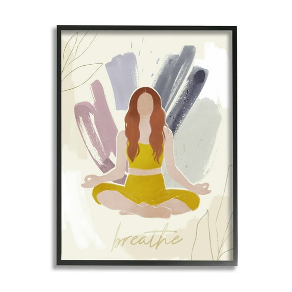 Stupell Industries Abstract Person Meditating Yoga Breathe Text Botanicals , 24 x 30, Design by Victoria Barnes