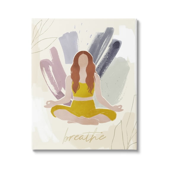Stupell Industries Abstract Person Meditating Yoga Breathe Text Botanicals , 36 x 48, Design by Victoria Barnes