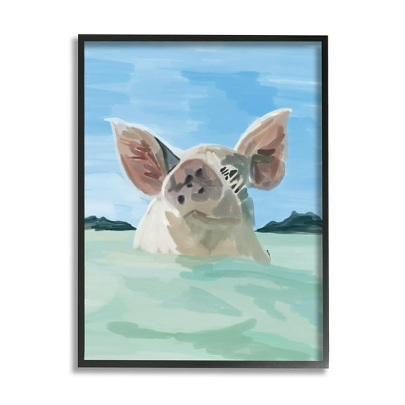 Stupell Industries Abstract Pig Swimming Animal Animals & Insects Painting Black Framed Art Print Wall Art