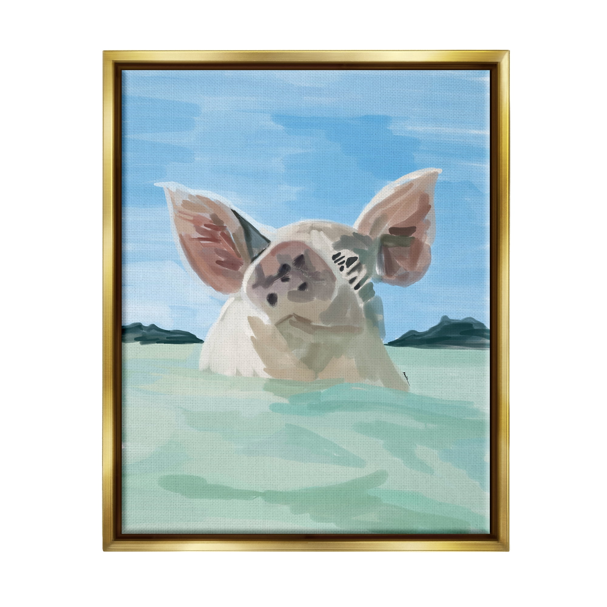 Stupell Industries Abstract Pig Swimming Animal Animals & Insects Painting Gold Floater Framed Art Print Wall Art
