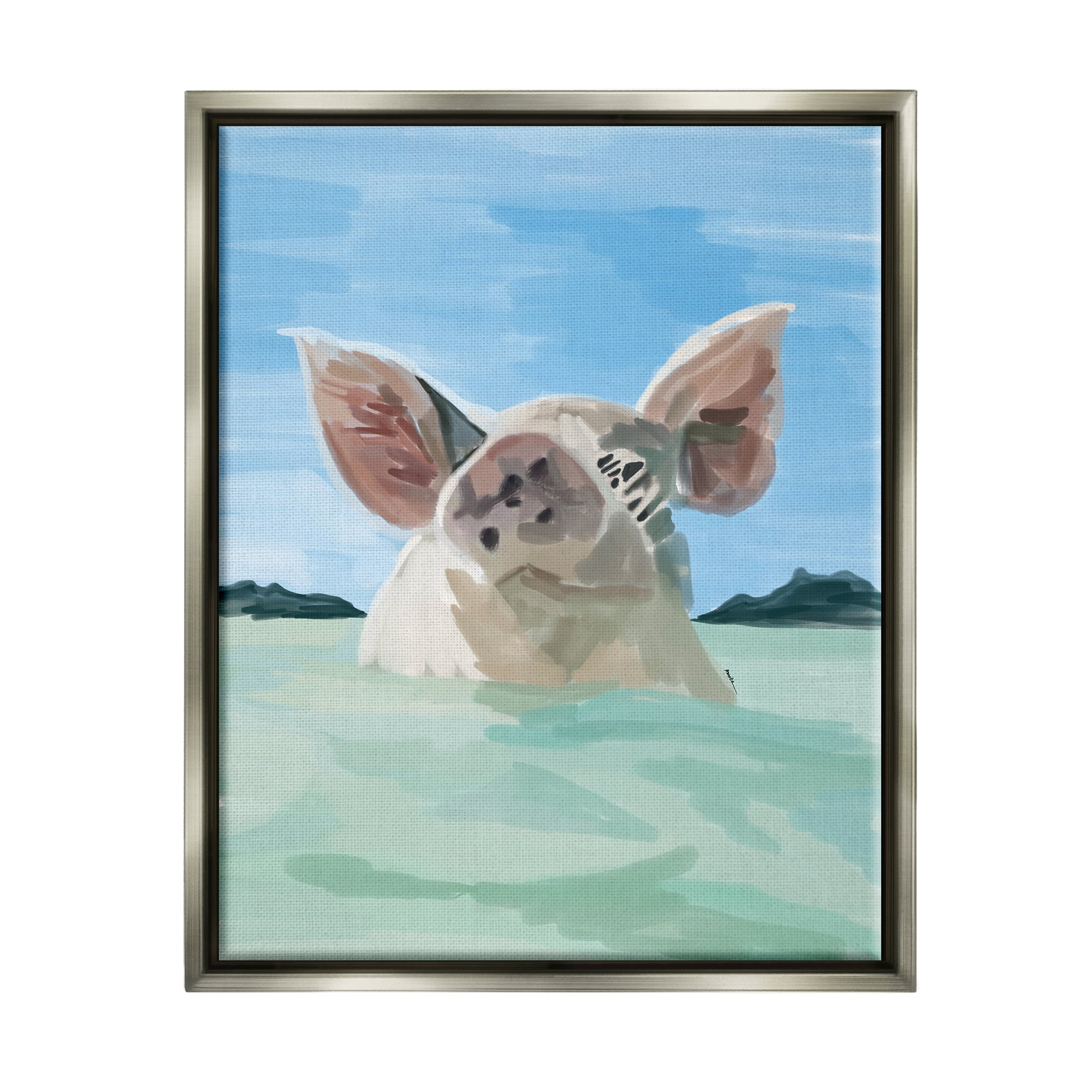 Stupell Industries Abstract Pig Swimming Animal Animals & Insects Painting Gray Floater Framed Art Print Wall Art