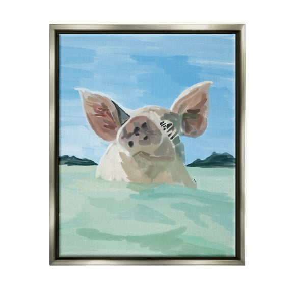 Stupell Industries Abstract Pig Swimming Animal Animals & Insects Painting Gray Floater Framed Art Print Wall Art