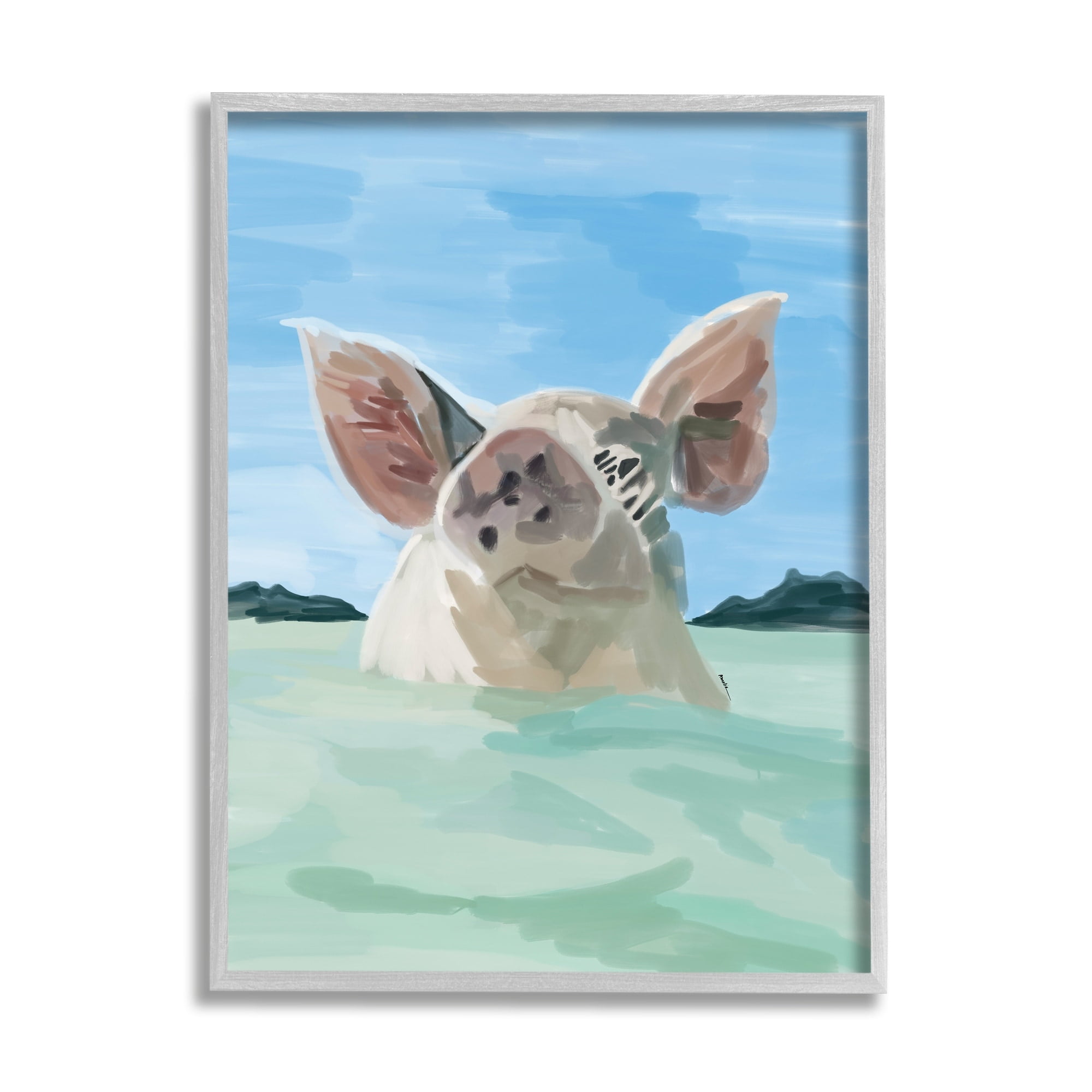 Stupell Industries Abstract Pig Swimming Animal Animals & Insects Painting Gray Framed Art Print Wall Art