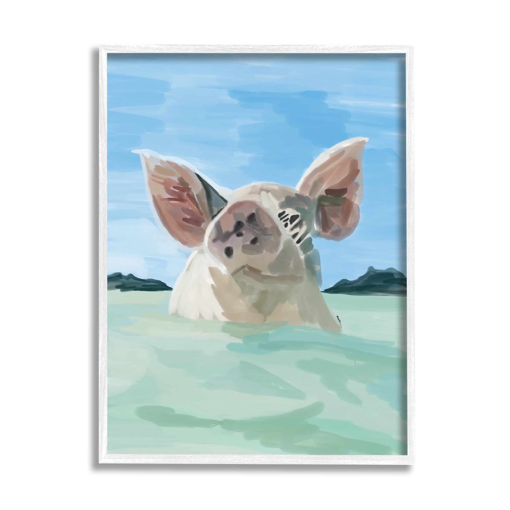 Stupell Industries Abstract Pig Swimming Animal Animals & Insects Painting White Framed Art Print Wall Art
