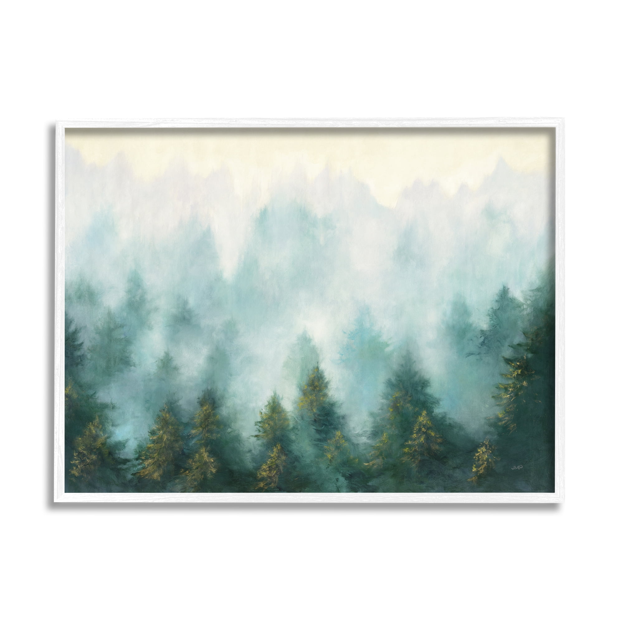 Stupell Industries Abstract Pine Forest Landscape with Mist Green Painting Framed Art Print Wall Art, 20x16, By Julia Purinton