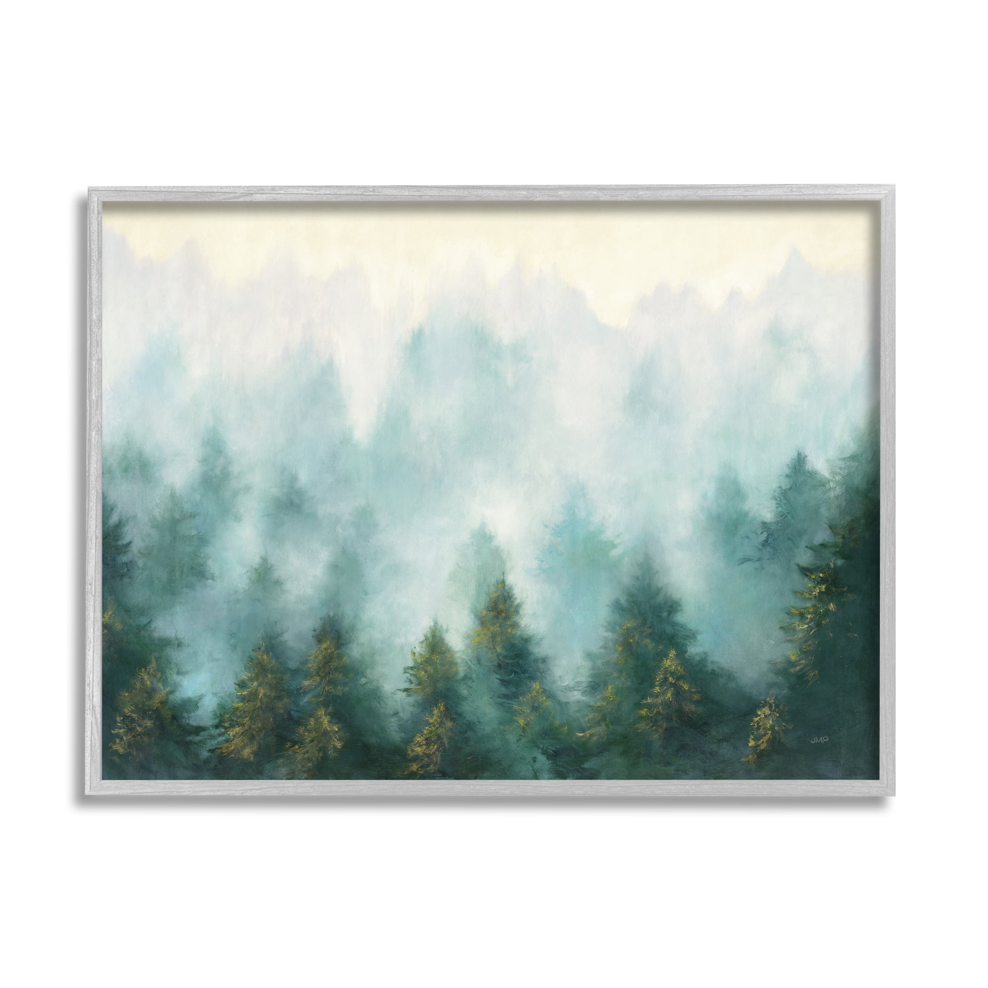 Stupell Industries Abstract Pine Forest Landscape with Mist Green Painting Framed Art Print Wall Art, 30x24, By Julia Purinton