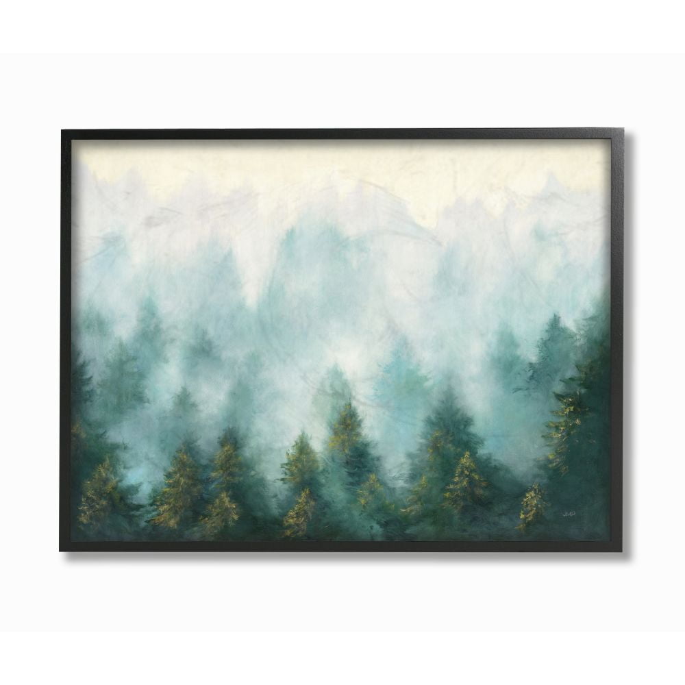 Stupell Industries Abstract Pine Forest Landscape with Mist Green Painting Framed Wall Art Design by Julia Purinton, 11" x 14", Black Framed