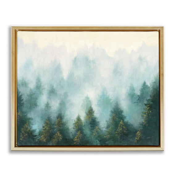 Stupell Industries Abstract Pine Forest Landscape with Mist Green Painting Metallic Gold Framed Floating Canvas Wall Art, 24x30, by Julia Purinton