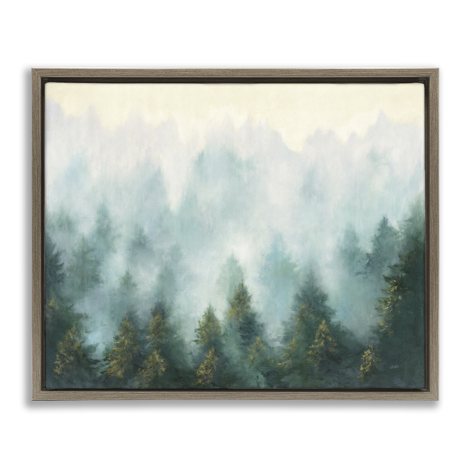 Stupell Industries Abstract Pine Forest with Mist Landscape Painting Brown Floater Framed Canvas Art Print Wall Art, 31 x 25