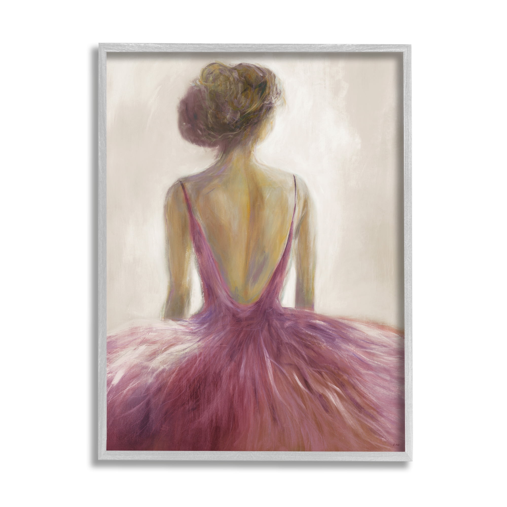 Stupell Industries Abstract Pink Ballerina Tutu Female Dancer Beauty & Fashion Painting Gray Framed Art Print Wall Art, 16 x 20