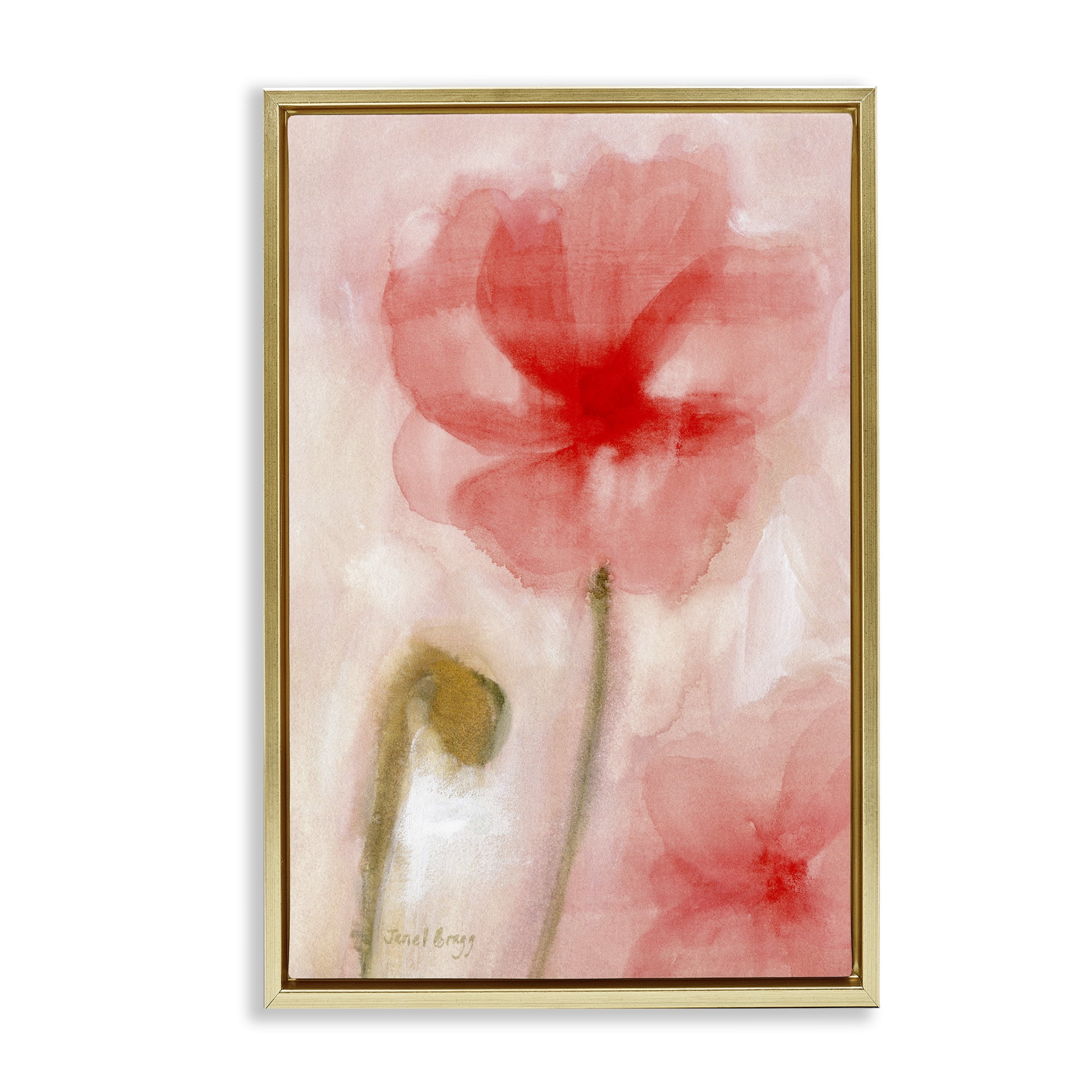 Stupell Industries Abstract Pink Bloom Botanical & Floral Painting Gold Floater Framed Art Print Wall Art, 17 x 25