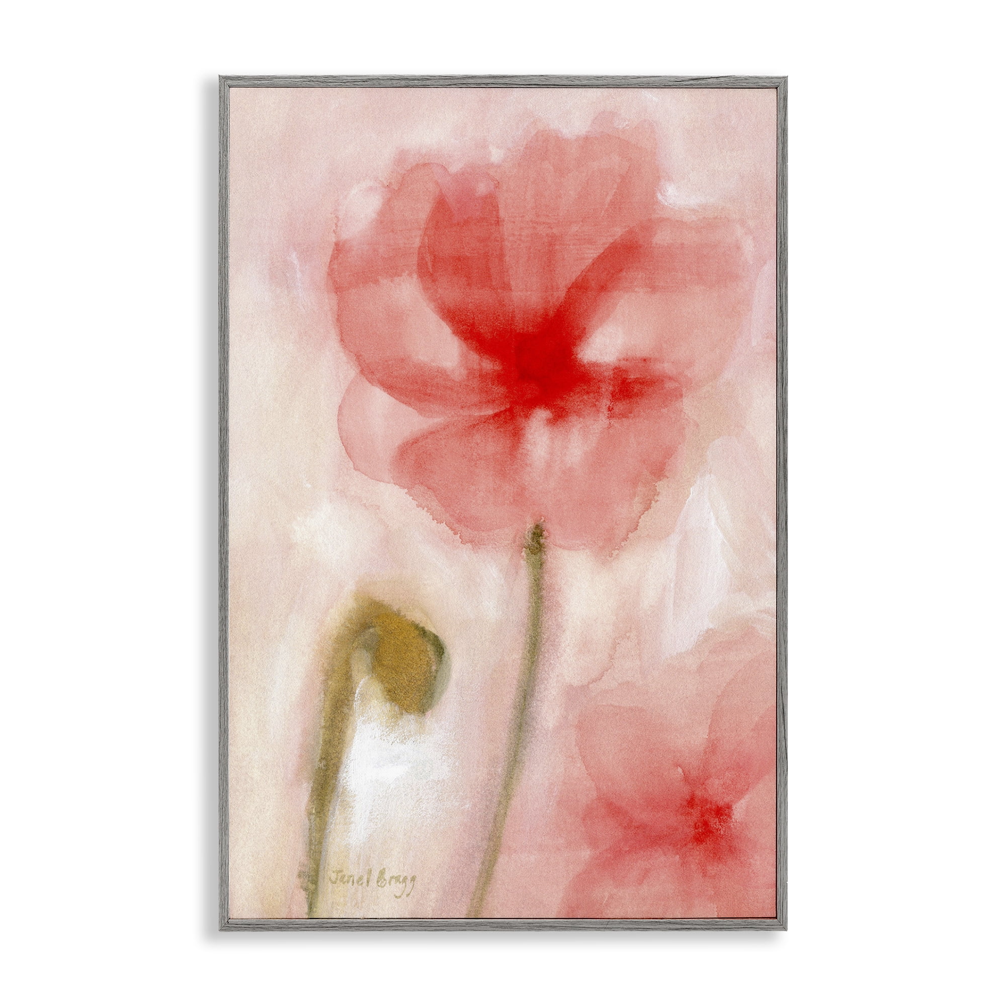 Stupell Industries Abstract Pink Bloom Botanical & Floral Painting Gray Framed Art Print Wall Art, 16 x 24
