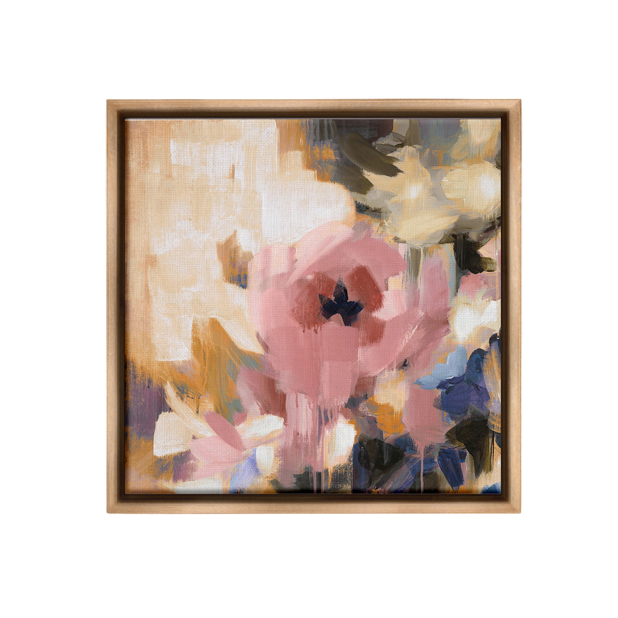 Stupell Industries Abstract Pink Blossom Botanical & Floral Painting Brown Floater Framed Canvas Art Print Wall Art, 25 x 25