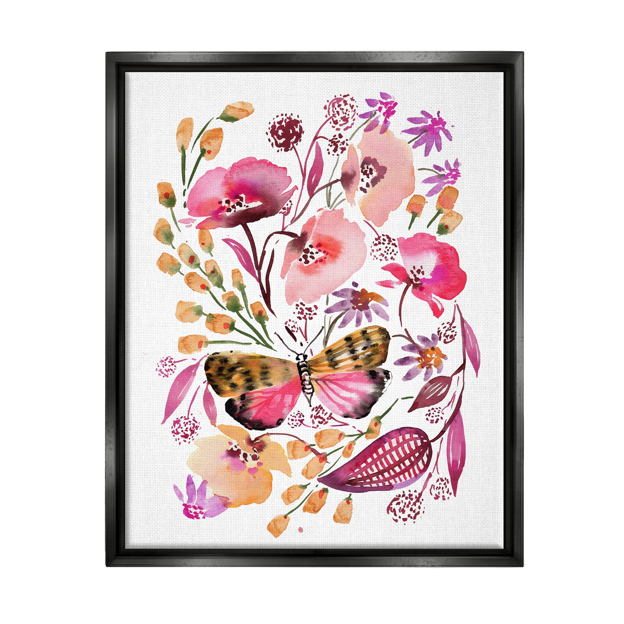 Stupell Industries Abstract Pink Botanicals Botanical & Floral Painting Black Floater Framed Canvas Art Print Wall Art, 25 x 31