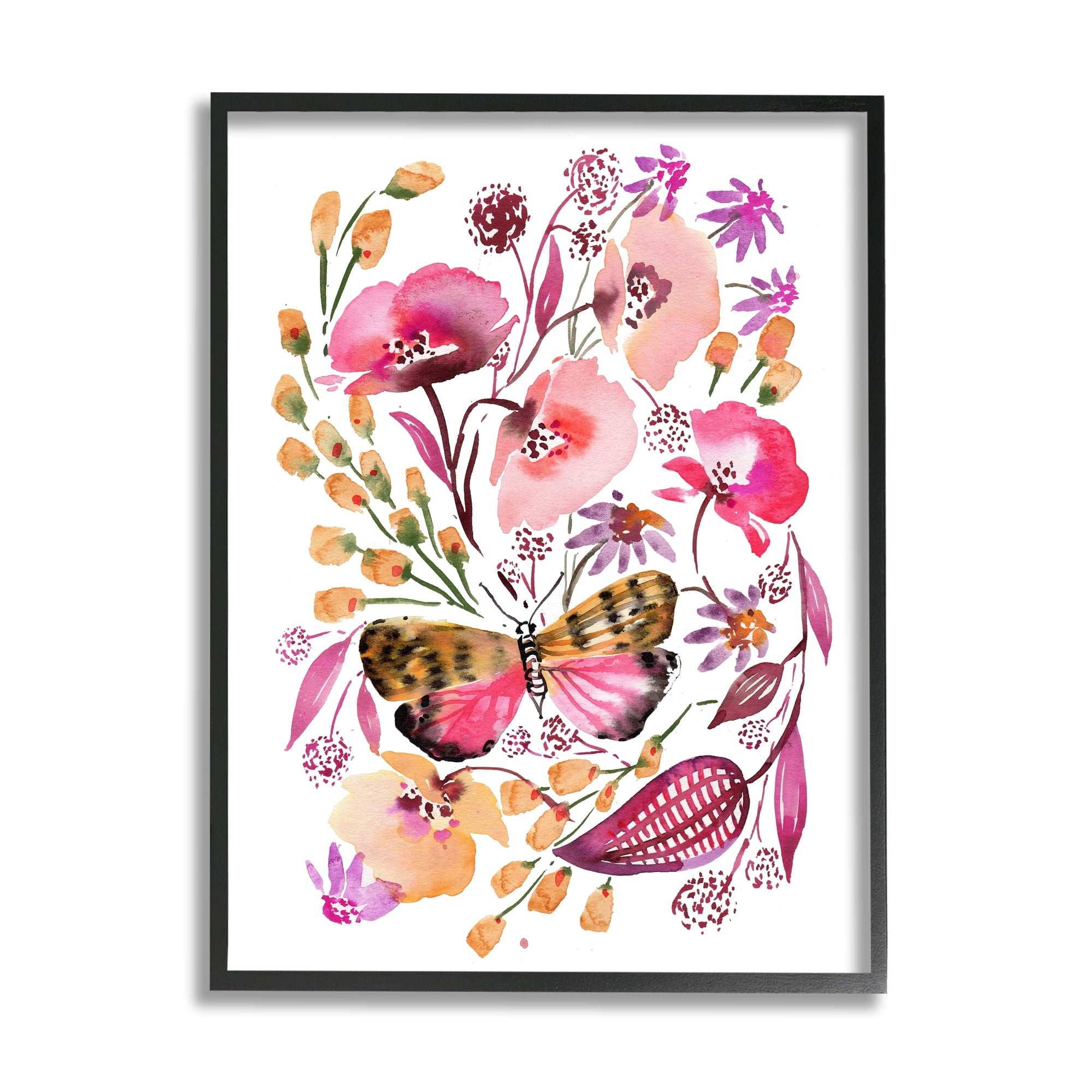 Stupell Industries Abstract Pink Botanicals Botanical & Floral Painting Black Framed Art Print Wall Art, 11 x 14