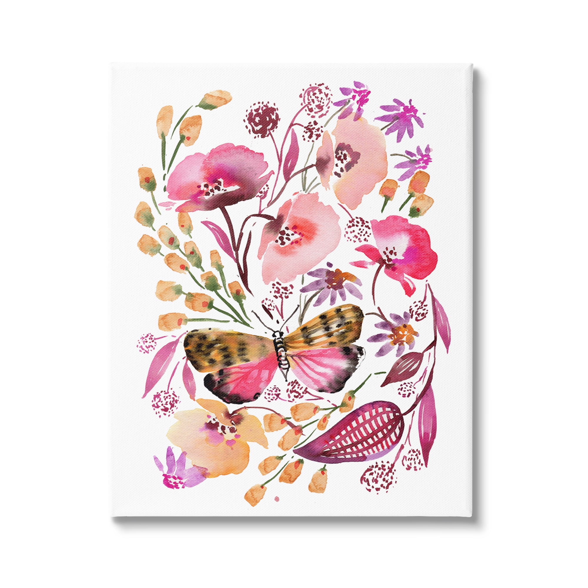 Stupell Industries Abstract Pink Botanicals Botanical & Floral Painting Gallery Wrapped Canvas Art Print Wall Art, 36 x 48