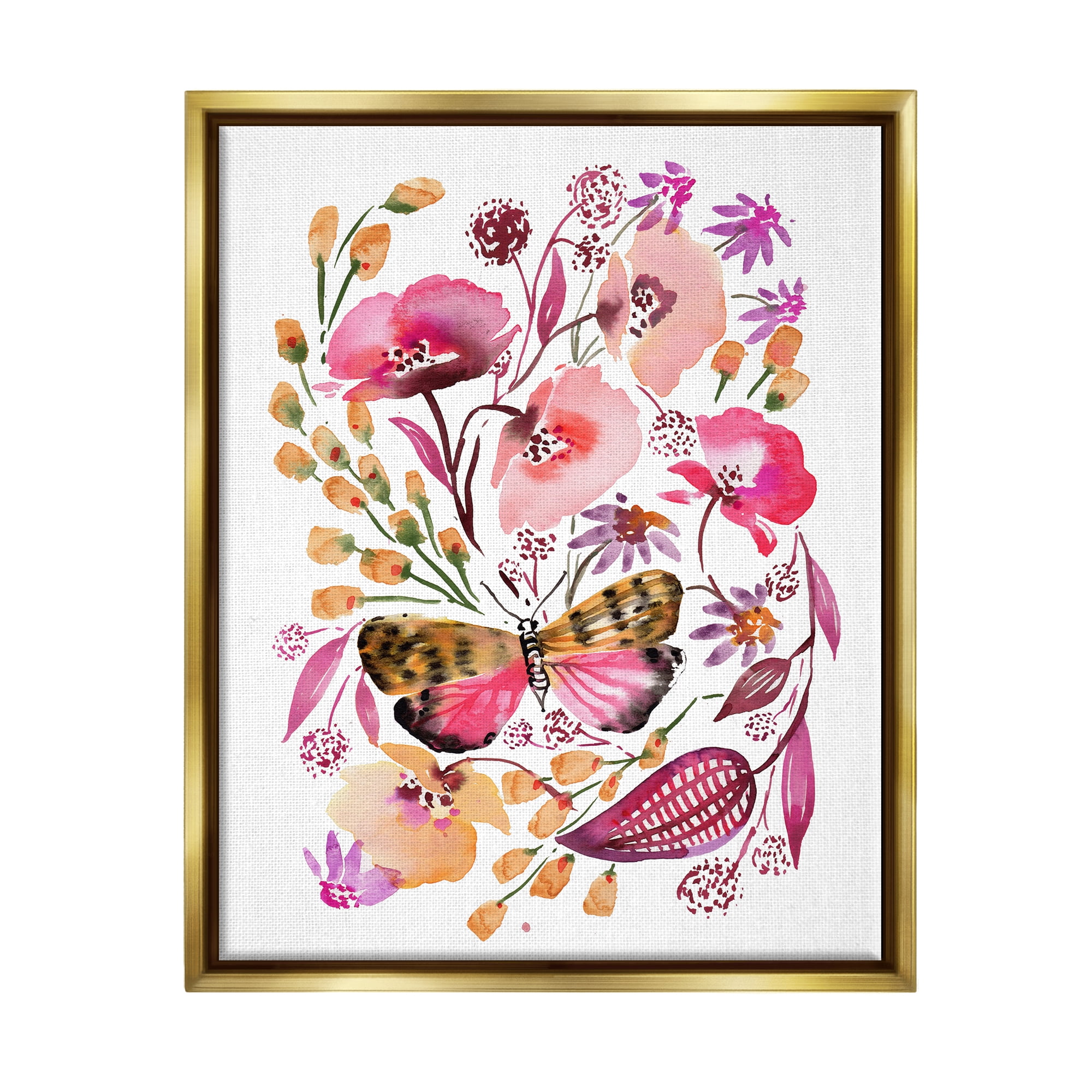 Stupell Industries Abstract Pink Botanicals Botanical & Floral Painting Gold Floater Framed Canvas Art Print Wall Art, 17 x 21
