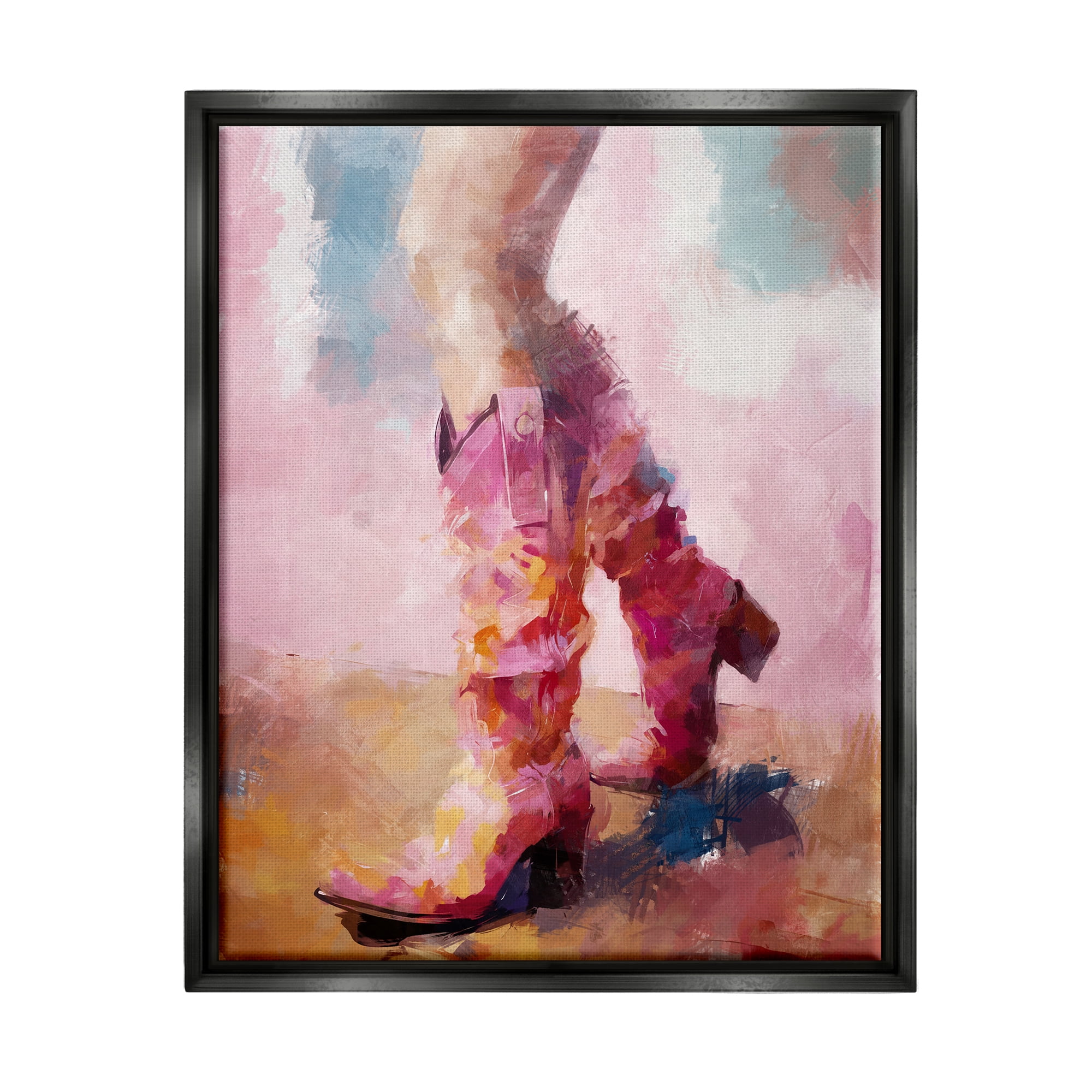 Stupell Industries Abstract Pink Cowgirl Boots Abstract Painting Black Floater Framed Canvas Art Print Wall Art, 17 x 21