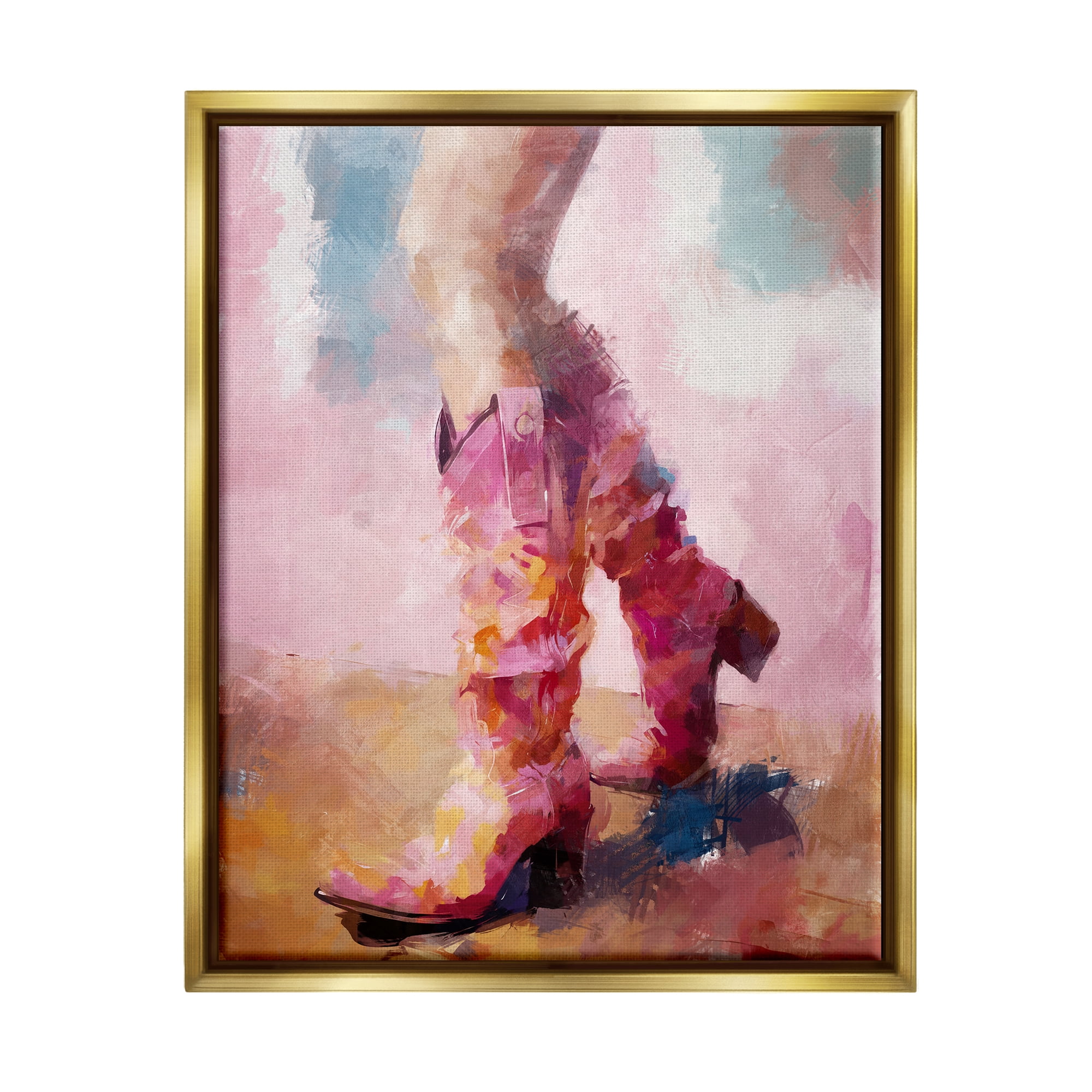 Stupell Industries Abstract Pink Cowgirl Boots Abstract Painting Gold Floater Framed Canvas Art Print Wall Art, 25 x 31
