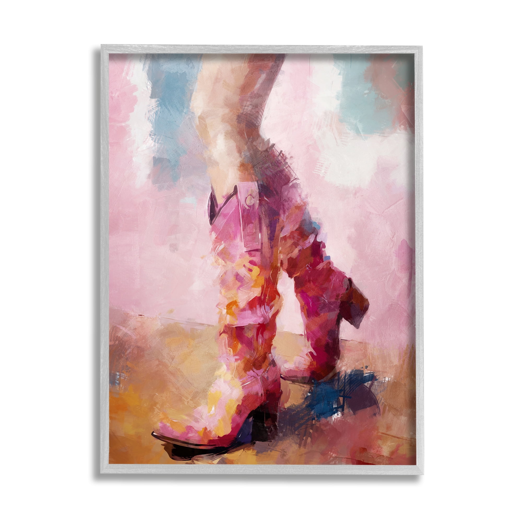 Stupell Industries Abstract Pink Cowgirl Boots Abstract Painting Gray Framed Art Print Wall Art, 24 x 30