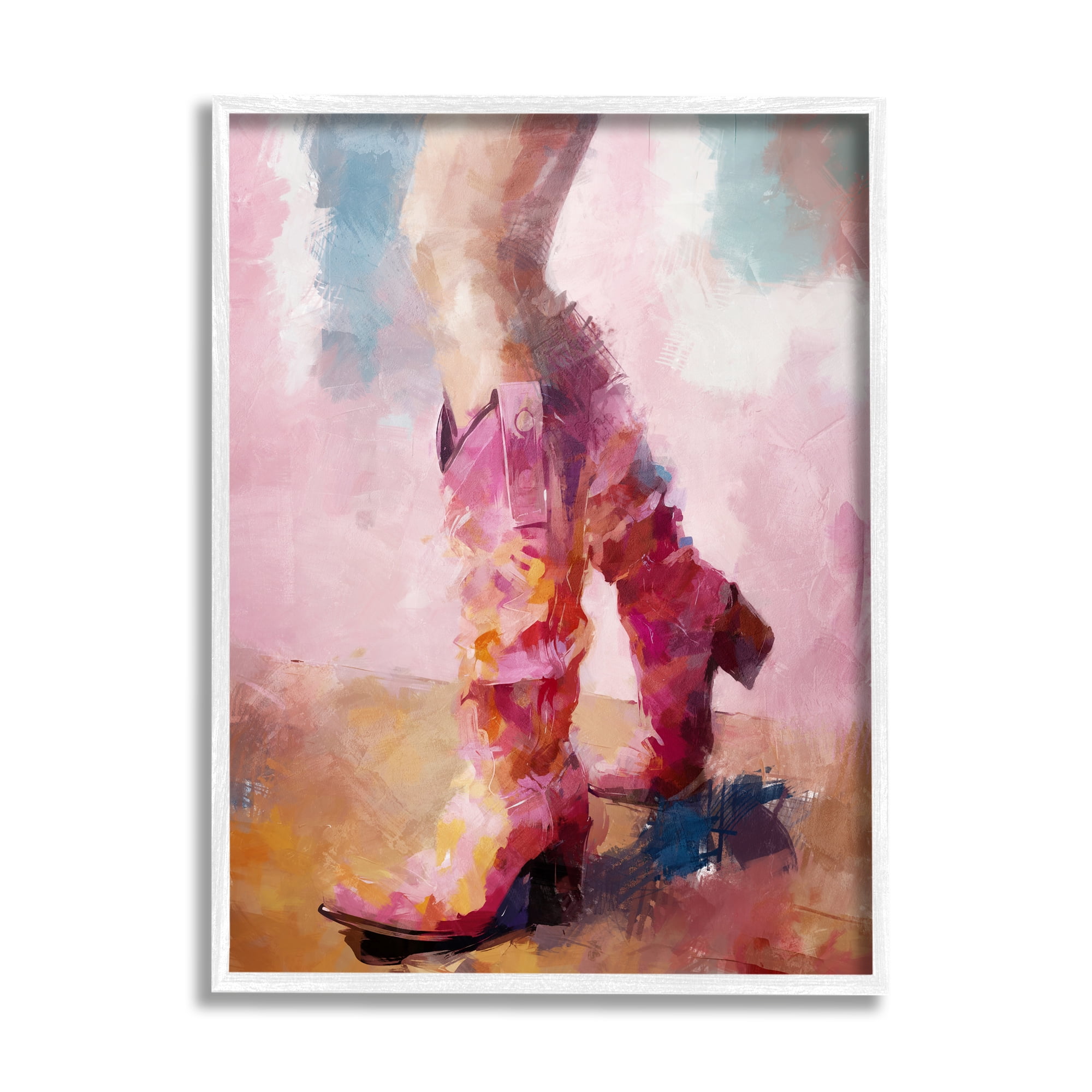 Stupell Industries Abstract Pink Cowgirl Boots Abstract Painting White Framed Art Print Wall Art, 24 x 30