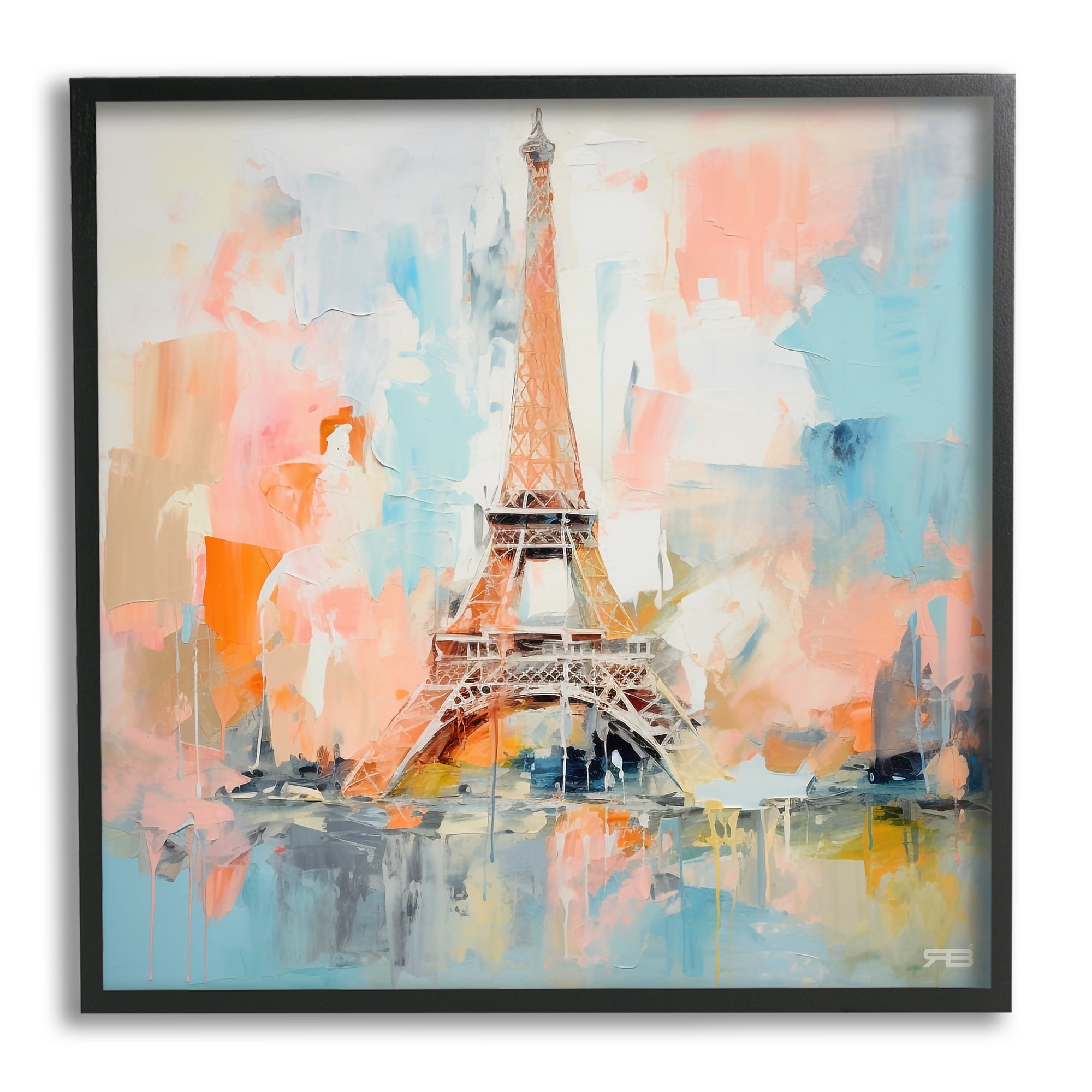Stupell Industries Abstract Pink Eiffel Tower Abstract Painting Black Framed Art Print Wall Art, 24 x 24