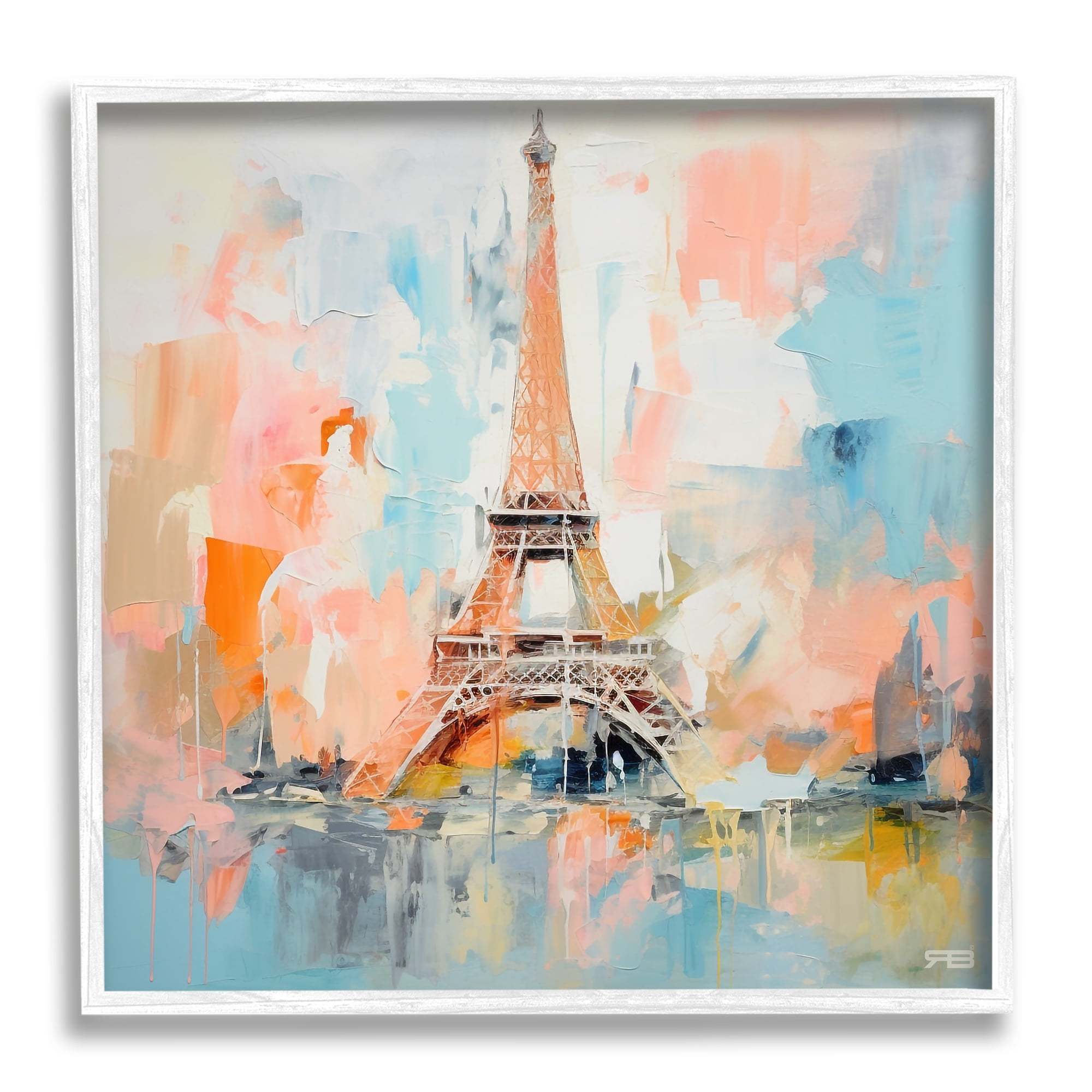 Stupell Industries Abstract Pink Eiffel Tower Abstract Painting White Framed Art Print Wall Art, 17 x 17