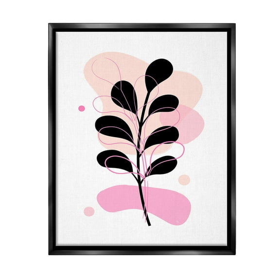 Stupell Industries Abstract Pink Fern Leaf Botanical & Floral Painting Black Floater Framed Canvas Art Print Wall Art, 17 x 21