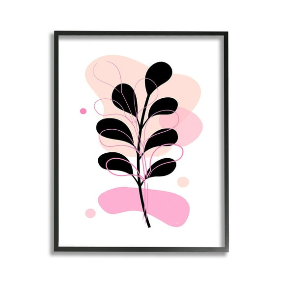 Stupell Industries Abstract Pink Fern Leaf Botanical & Floral Painting Black Framed Art Print Wall Art, 11 x 14