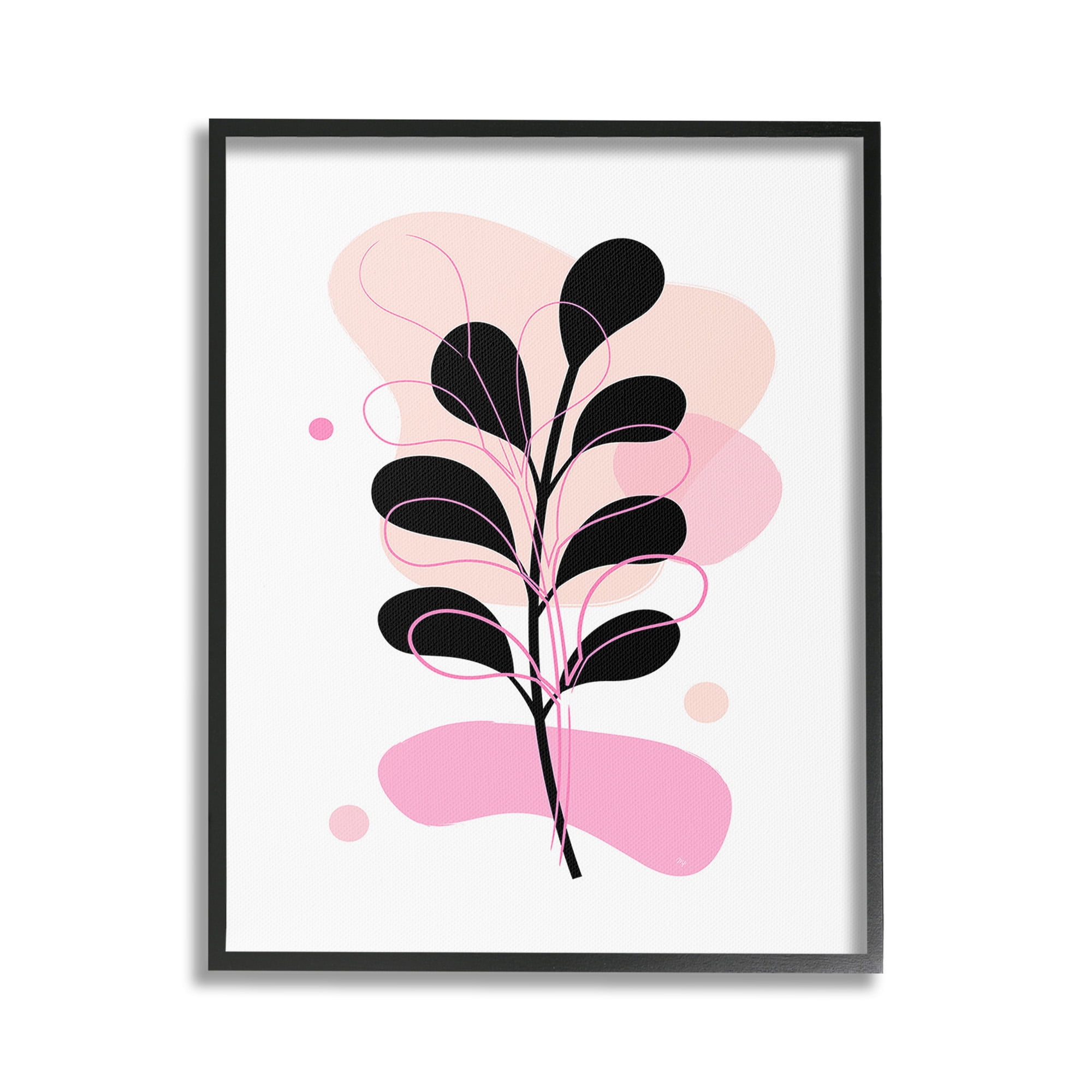 Stupell Industries Abstract Pink Fern Leaf Botanical & Floral Painting Black Framed Art Print Wall Art, 16 x 20