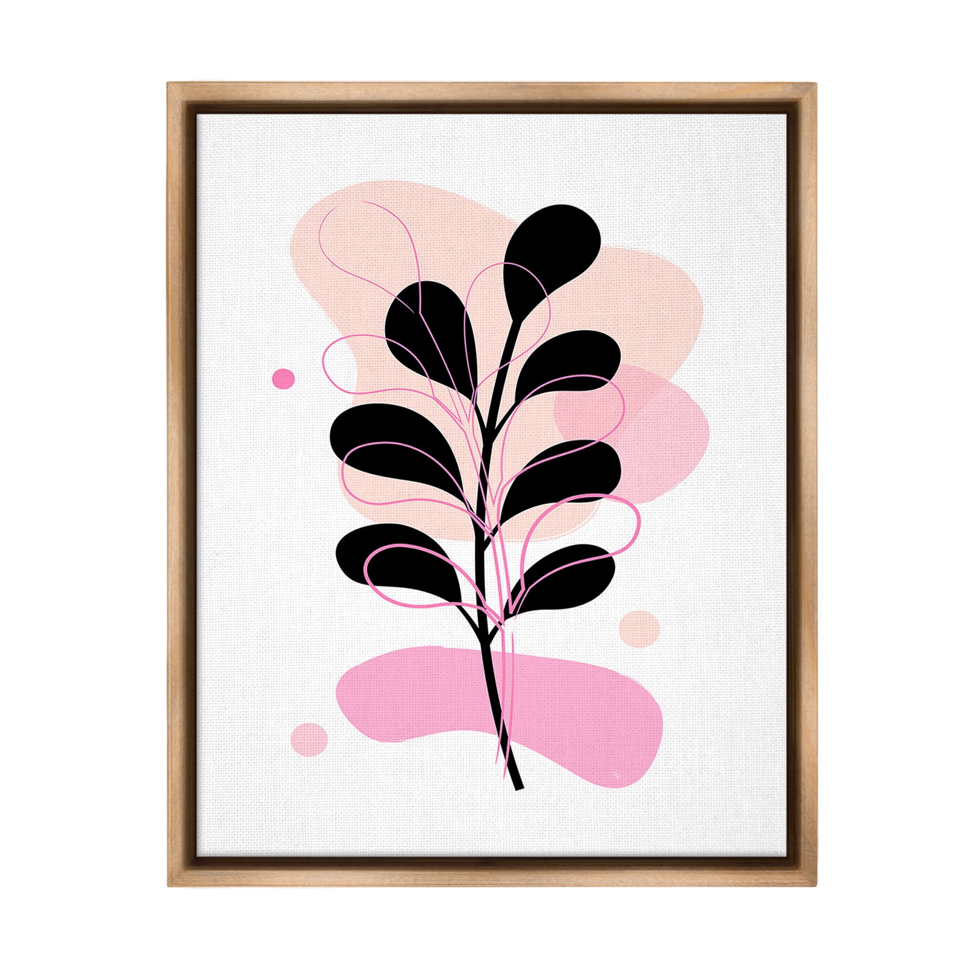 Stupell Industries Abstract Pink Fern Leaf Botanical & Floral Painting Brown Floater Framed Canvas Art Print Wall Art, 17 x 21