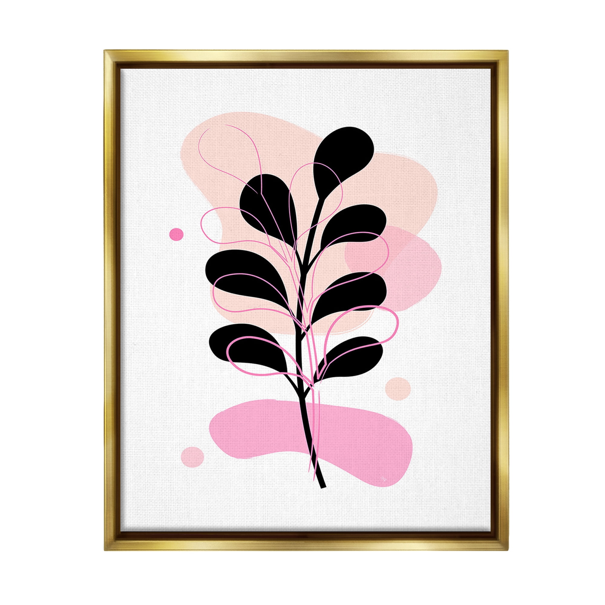 Stupell Industries Abstract Pink Fern Leaf Botanical & Floral Painting Gold Floater Framed Canvas Art Print Wall Art, 17 x 21