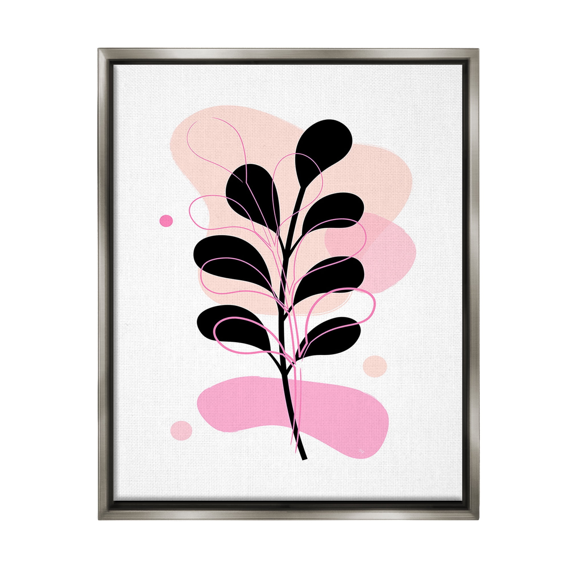 Stupell Industries Abstract Pink Fern Leaf Botanical & Floral Painting Gray Floater Framed Canvas Art Print Wall Art, 25 x 31