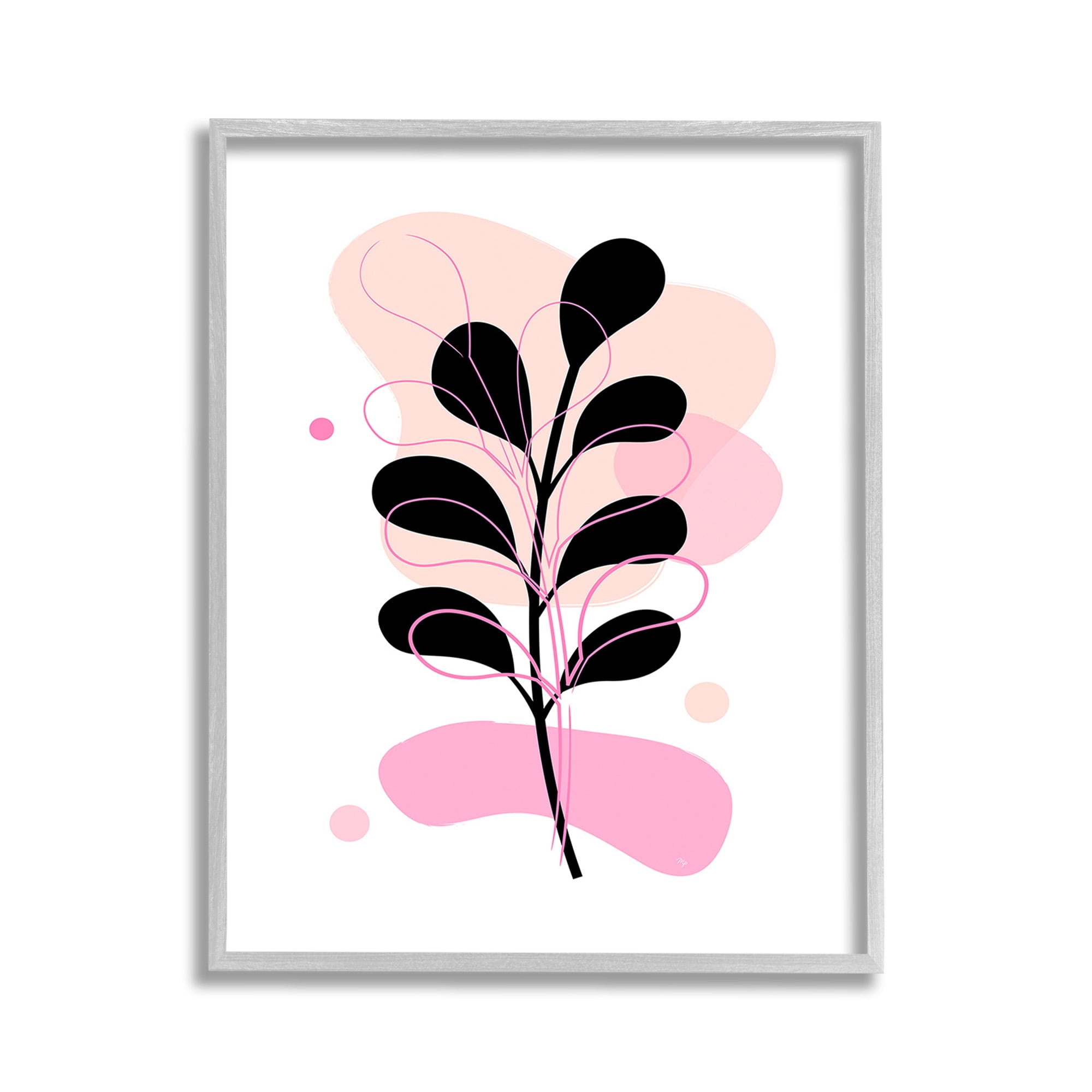 Stupell Industries Abstract Pink Fern Leaf Botanical & Floral Painting Gray Framed Art Print Wall Art, 11 x 14