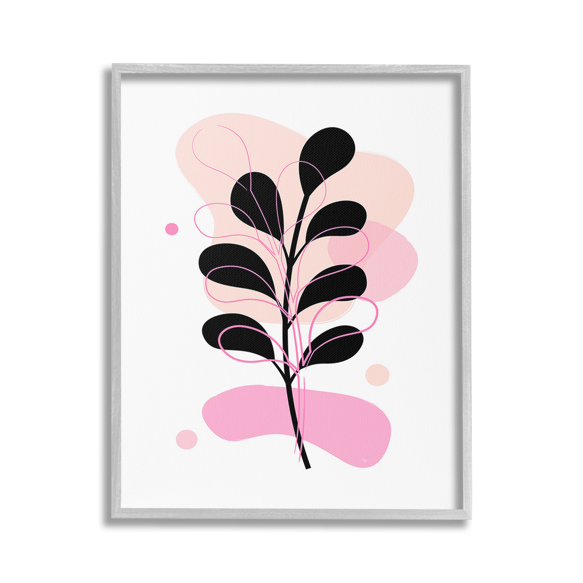 Stupell Industries Abstract Pink Fern Leaf Botanical & Floral Painting Gray Framed Art Print Wall Art, 24 x 30