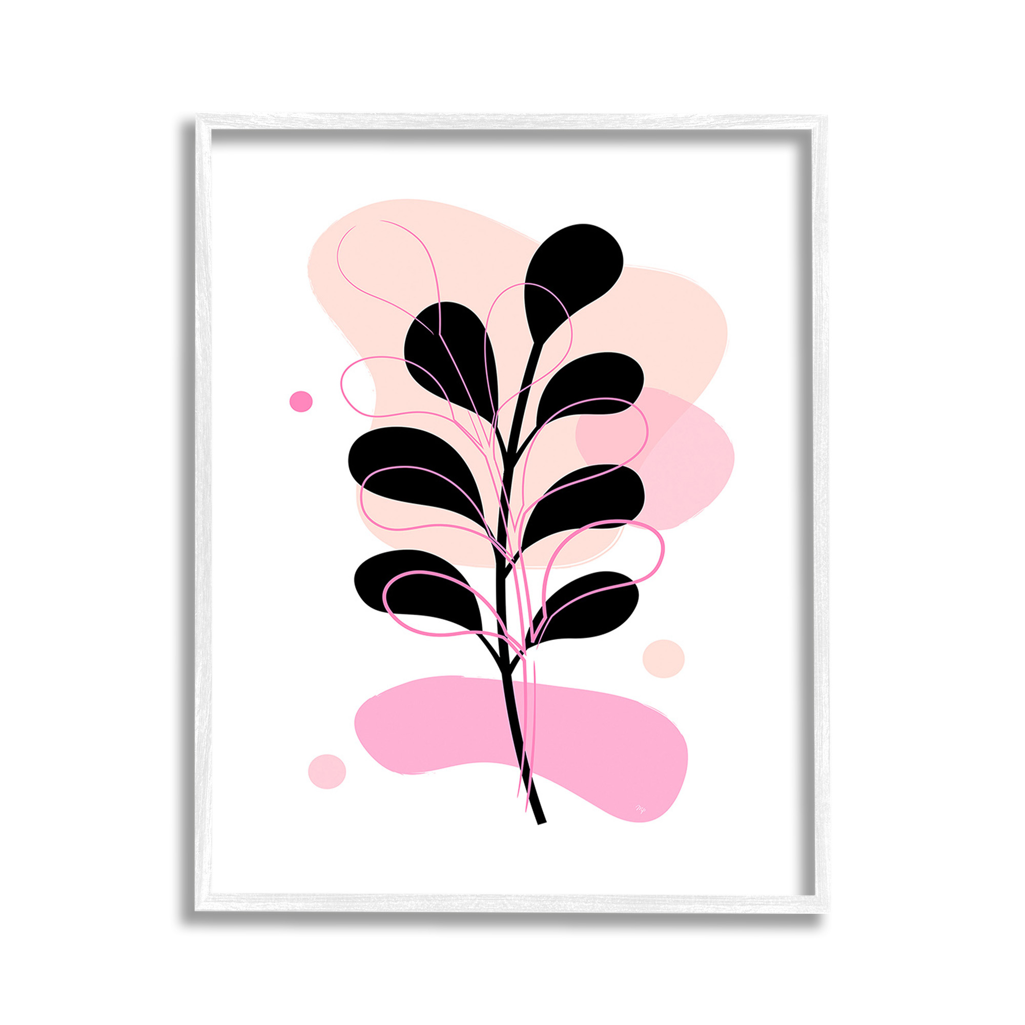 Stupell Industries Abstract Pink Fern Leaf Botanical & Floral Painting White Framed Art Print Wall Art, 11 x 14