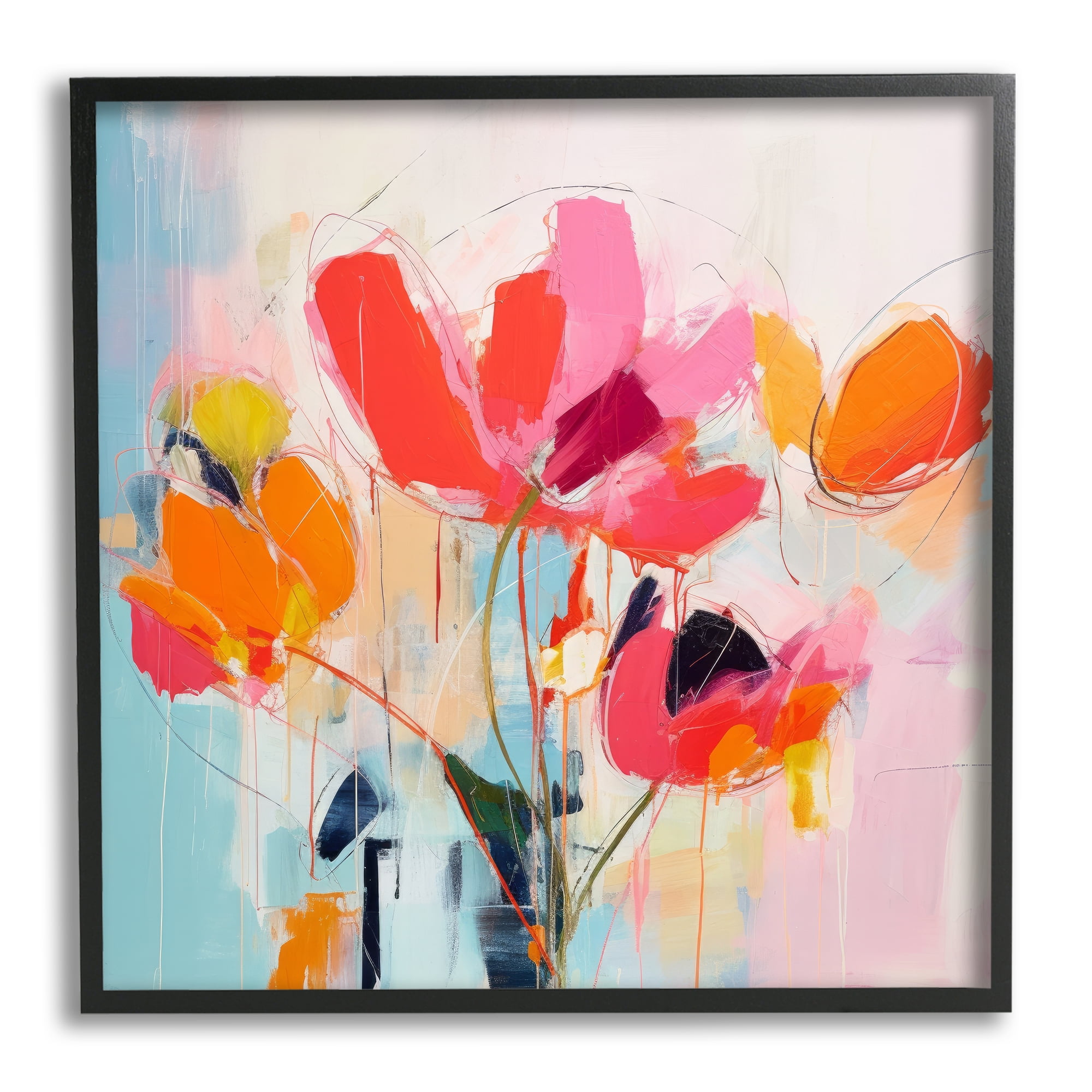 Stupell Industries Abstract Pink Florals Abstract Painting Black Framed Art Print Wall Art, 24 x 24