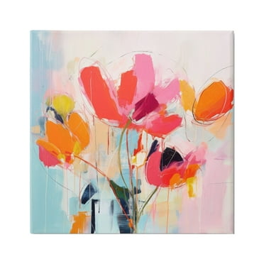 Stupell Industries Abstract Pink Florals Abstract Painting Gallery Wrapped Canvas Art Print Wall Art, 17 x 17
