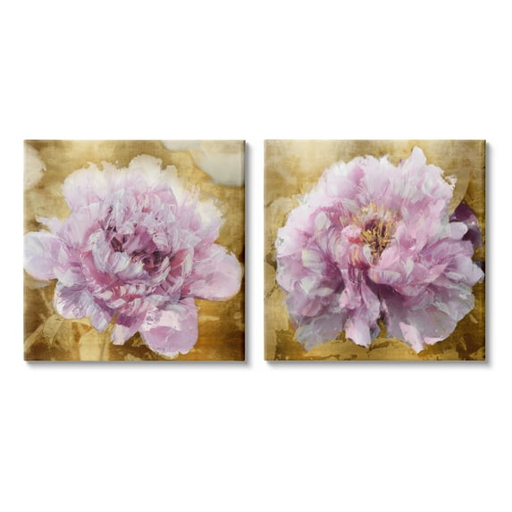Stupell Industries Abstract Pink Flower Buds Botanical & Floral Painting Gallery Wrapped Canvas Art Print Wall Art, 17 x 17, Set of 2